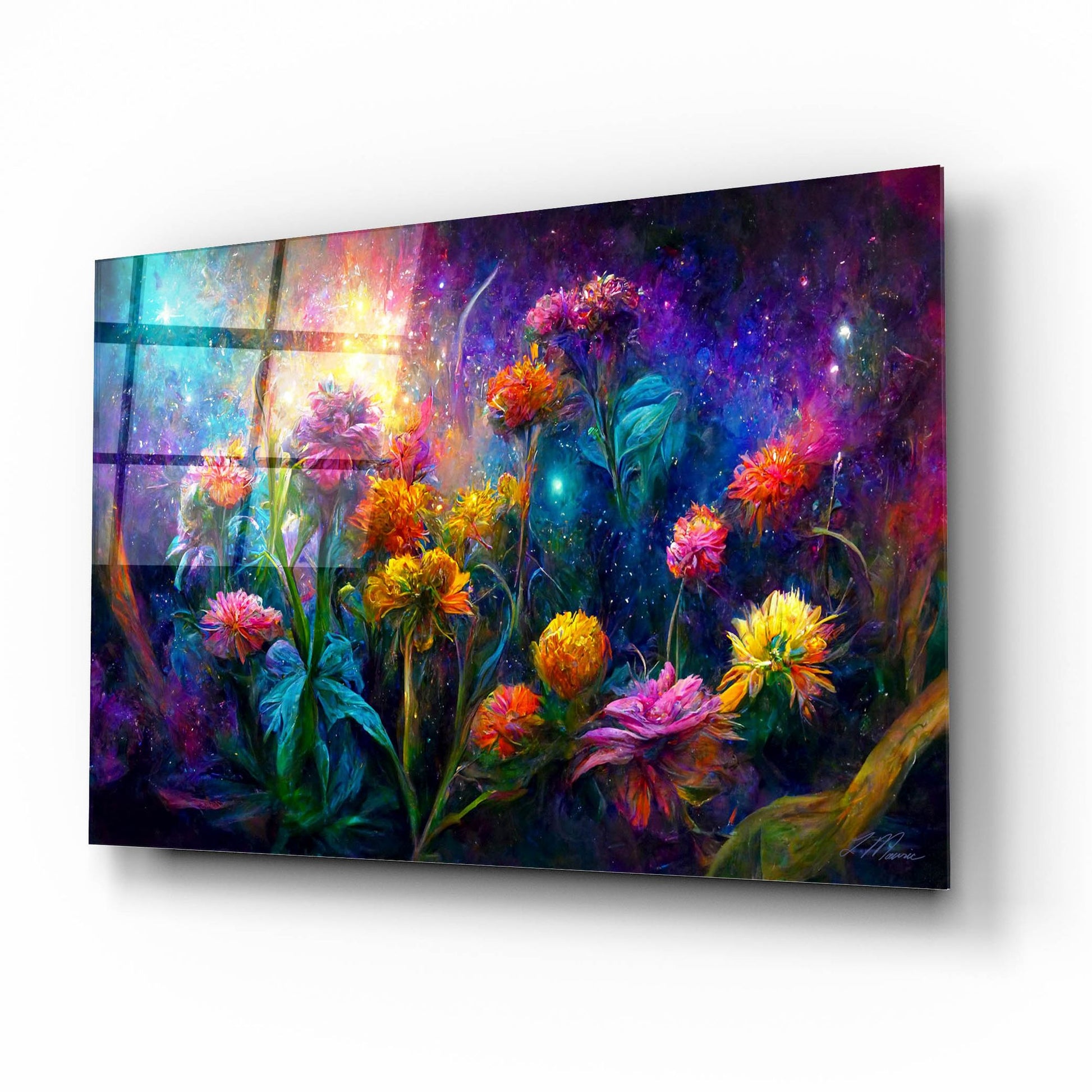 Epic Art 'Flowers in the Universe Color Burst 1' by Tanya Mavric, Acrylic Glass Wall Art,16x12