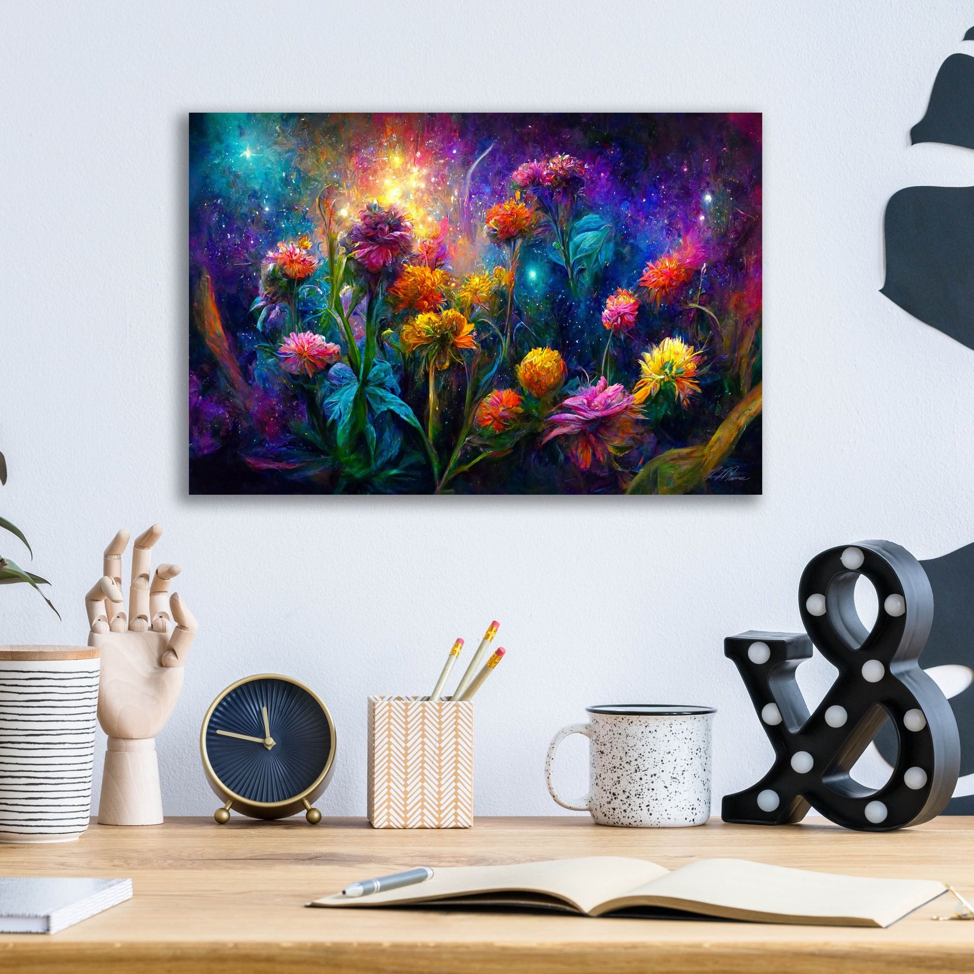 Epic Art 'Flowers in the Universe Color Burst 1' by Tanya Mavric, Acrylic Glass Wall Art,16x12