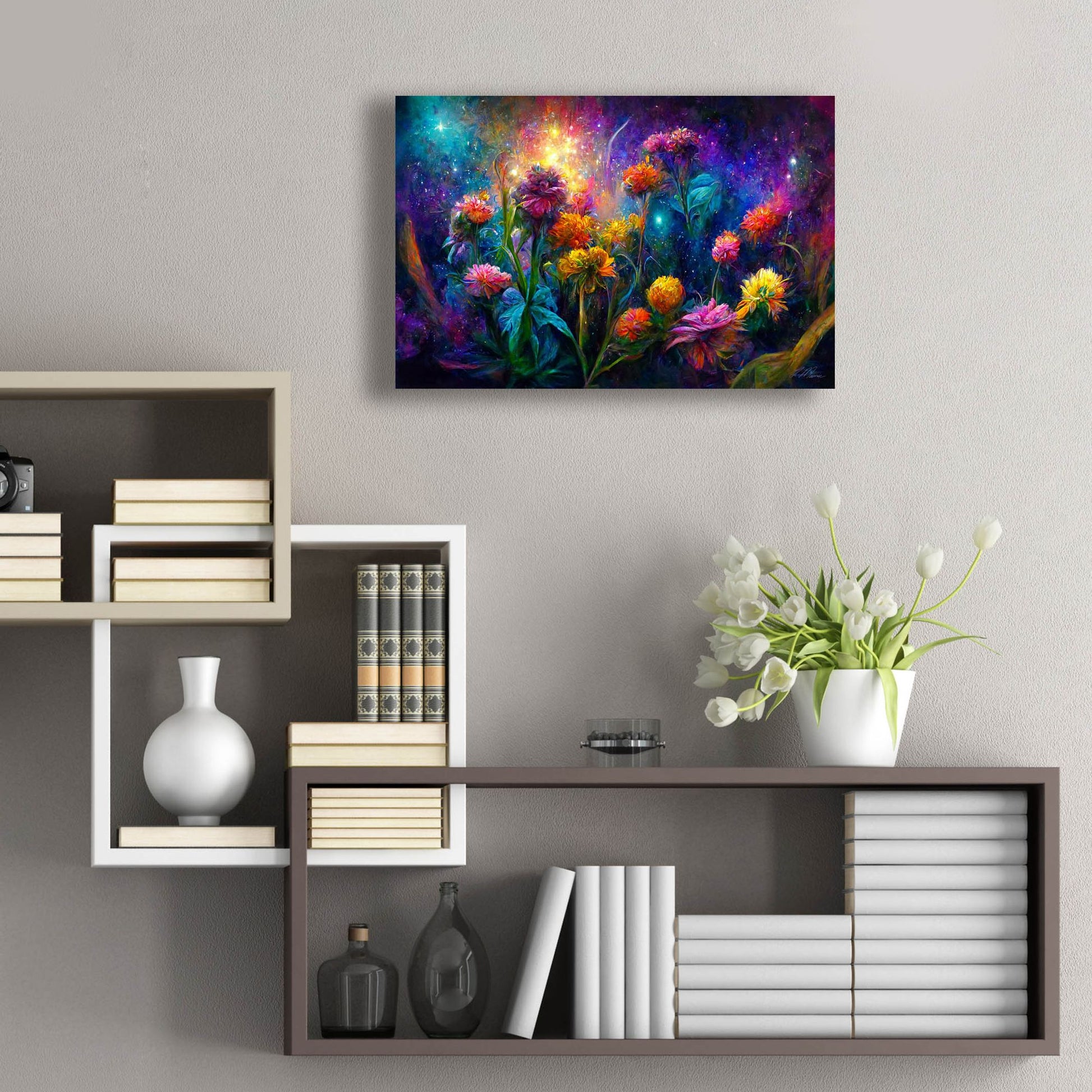 Epic Art 'Flowers in the Universe Color Burst 1' by Tanya Mavric, Acrylic Glass Wall Art,24x16