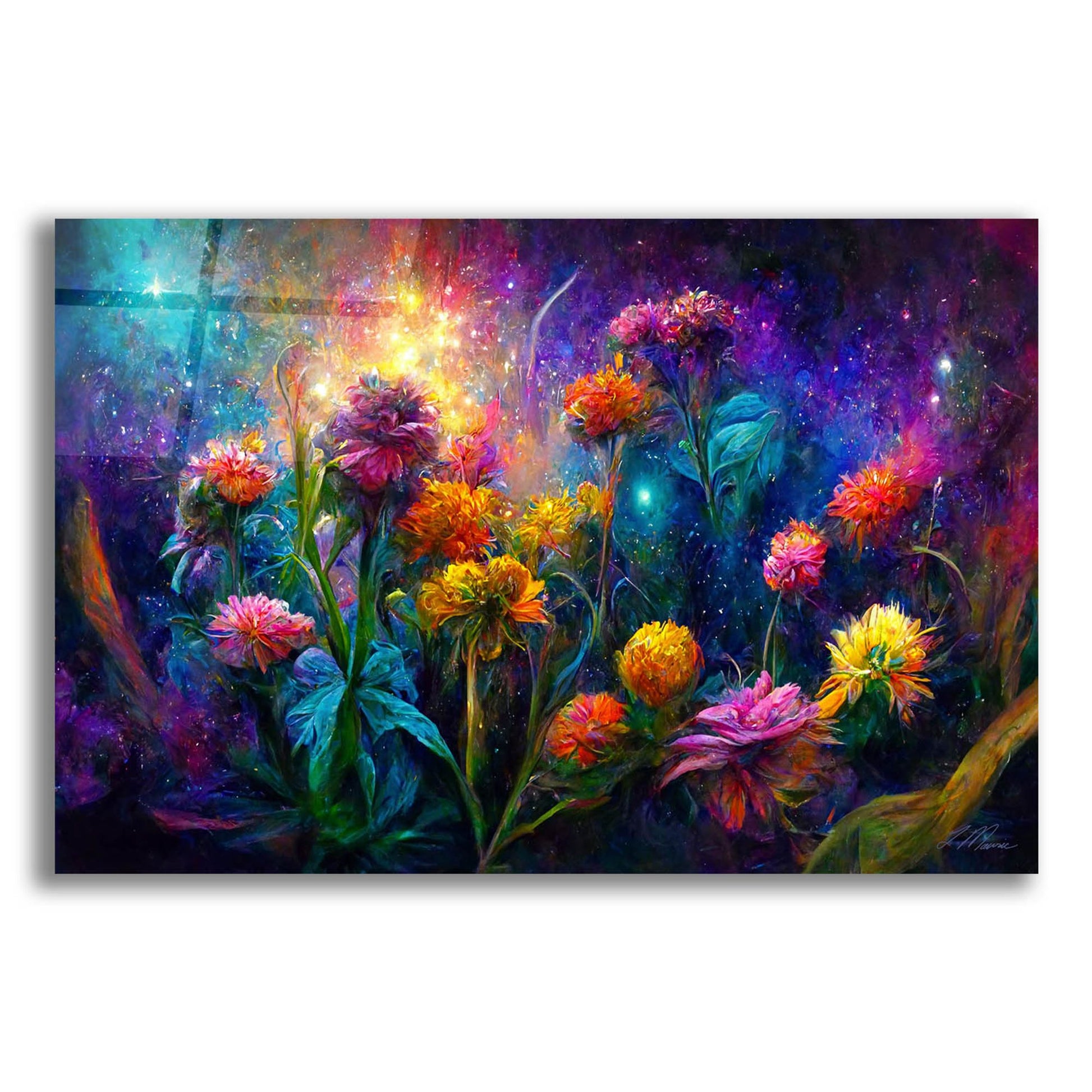 Epic Art 'Flowers in the Universe Color Burst 1' by Tanya Mavric, Acrylic Glass Wall Art,24x16