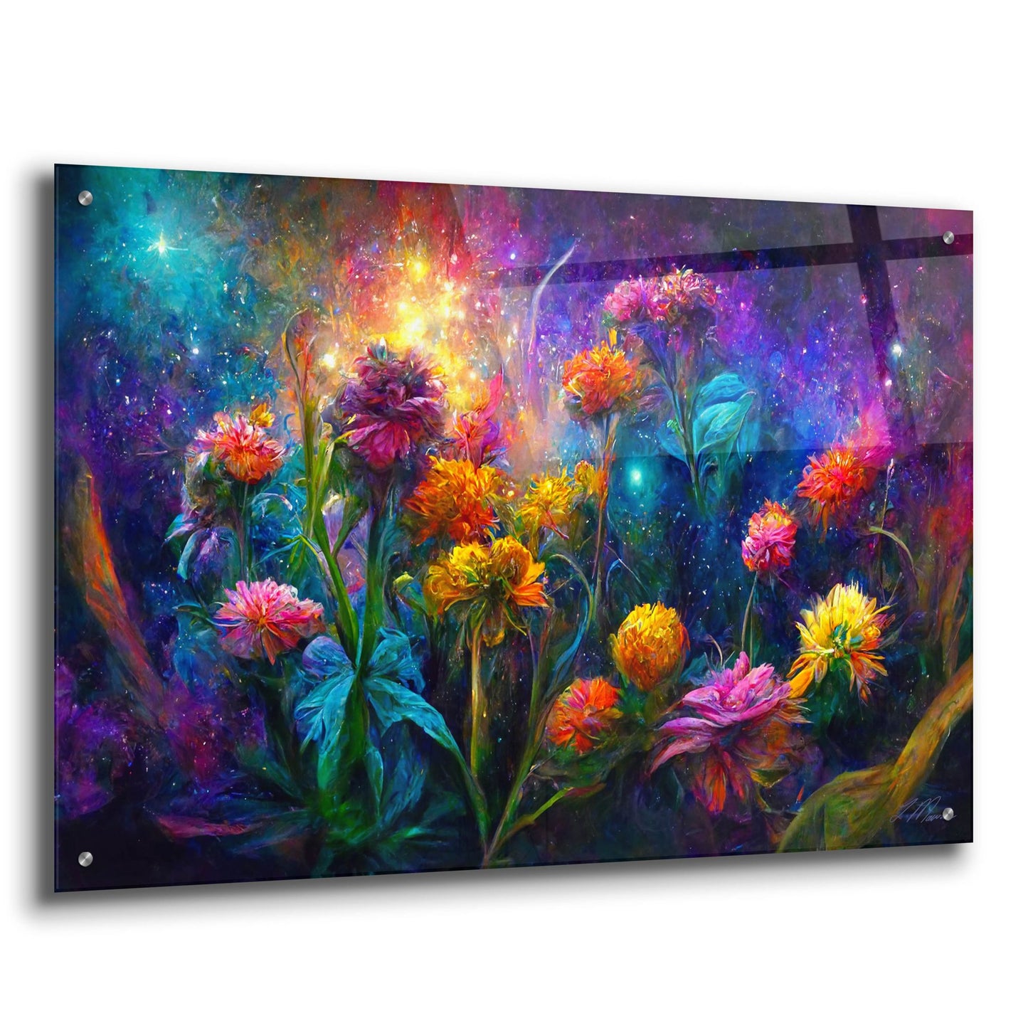 Epic Art 'Flowers in the Universe Color Burst 1' by Tanya Mavric, Acrylic Glass Wall Art,36x24