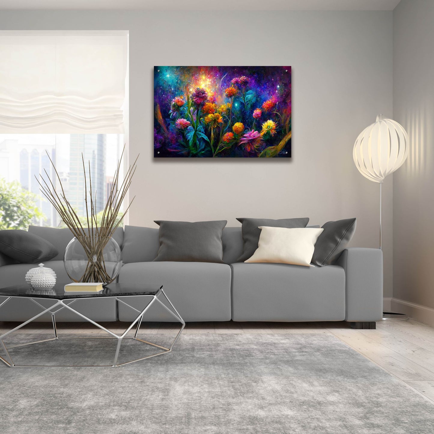 Epic Art 'Flowers in the Universe Color Burst 1' by Tanya Mavric, Acrylic Glass Wall Art,36x24