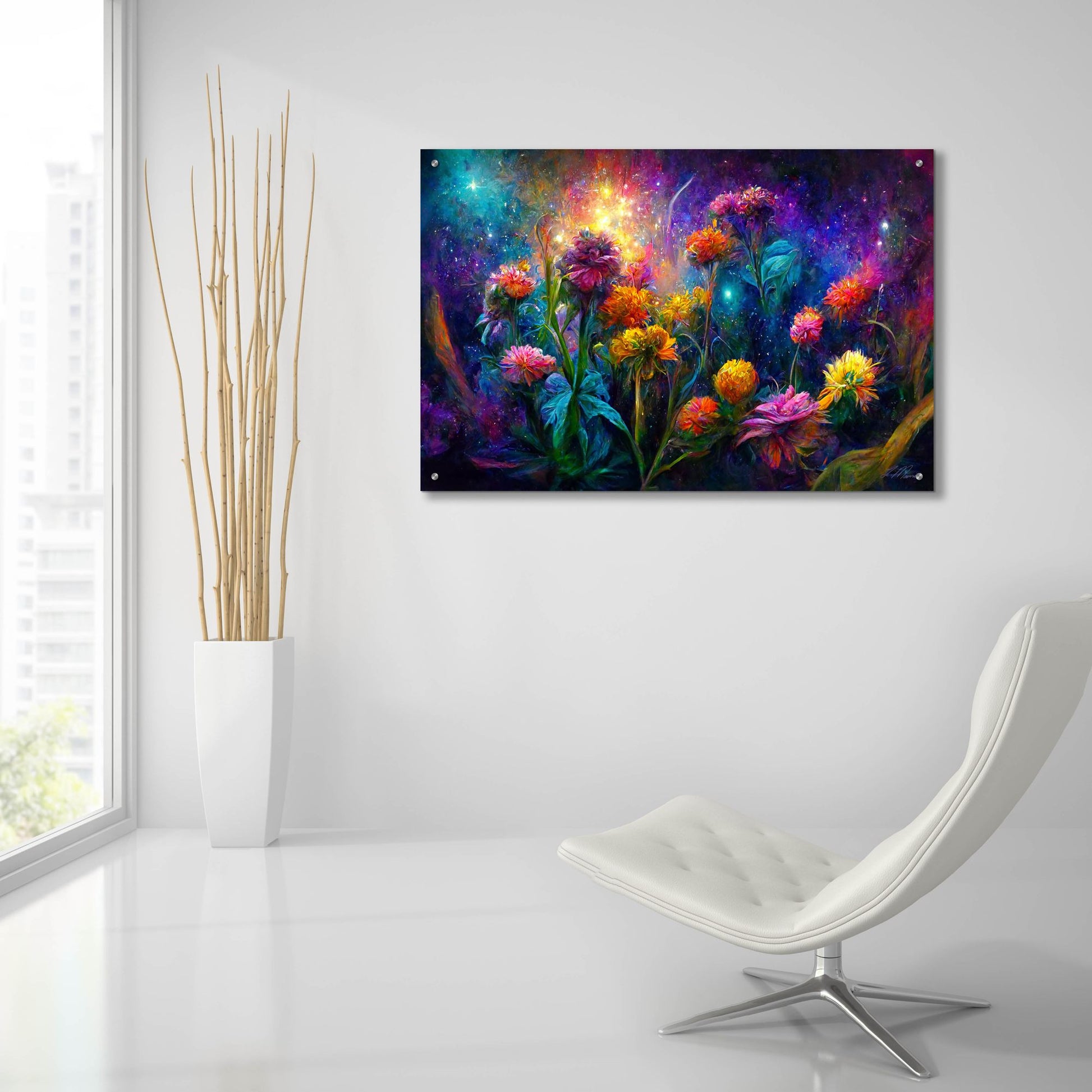 Epic Art 'Flowers in the Universe Color Burst 1' by Tanya Mavric, Acrylic Glass Wall Art,36x24