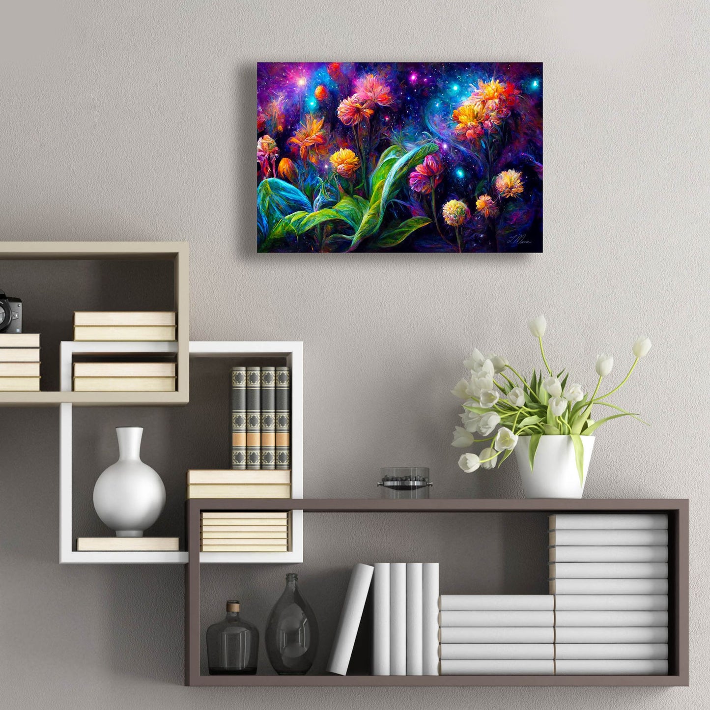 Epic Art 'Flowers in the Universe Color Burst 2' by Tanya Mavric, Acrylic Glass Wall Art,24x16