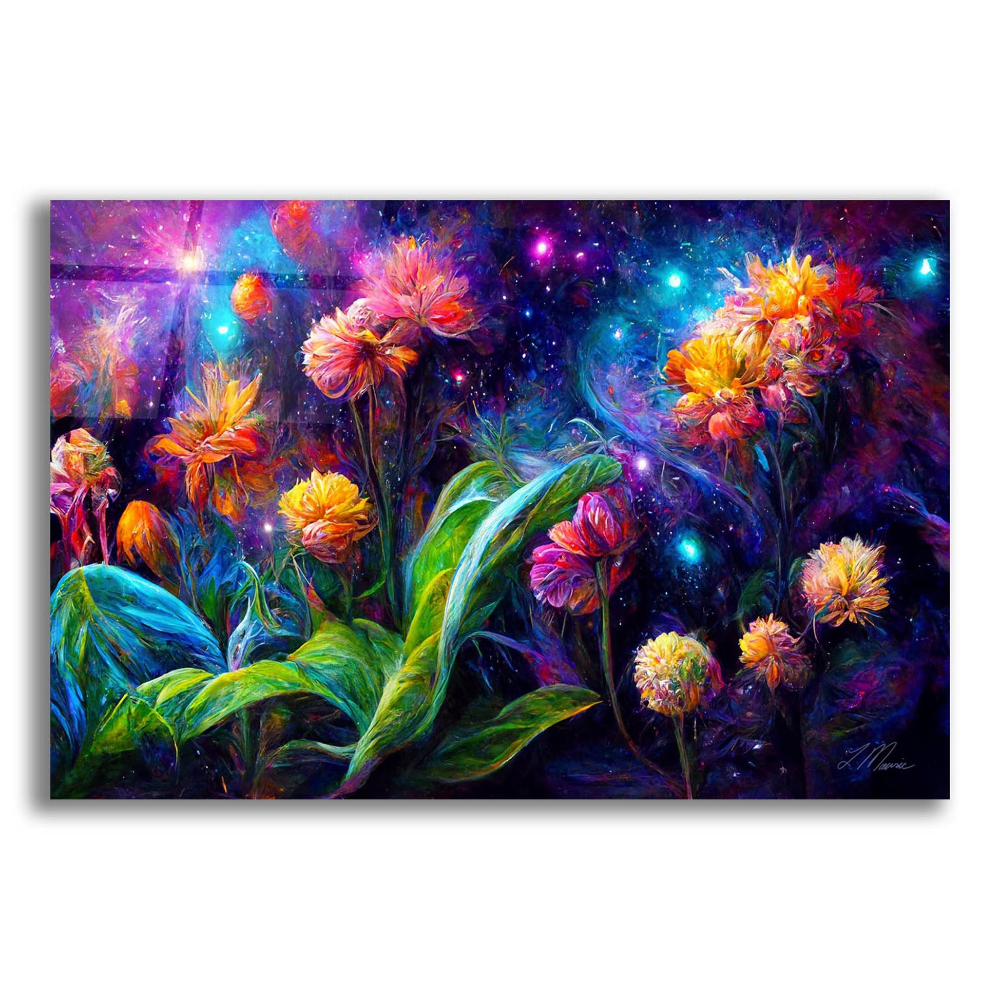 Epic Art 'Flowers in the Universe Color Burst 2' by Tanya Mavric, Acrylic Glass Wall Art,24x16