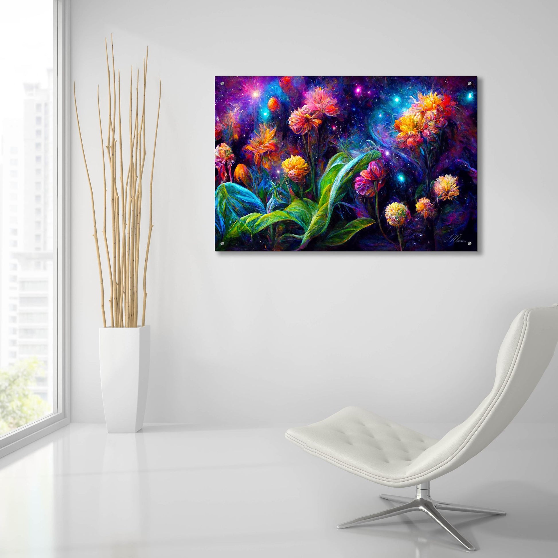 Epic Art 'Flowers in the Universe Color Burst 2' by Tanya Mavric, Acrylic Glass Wall Art,36x24