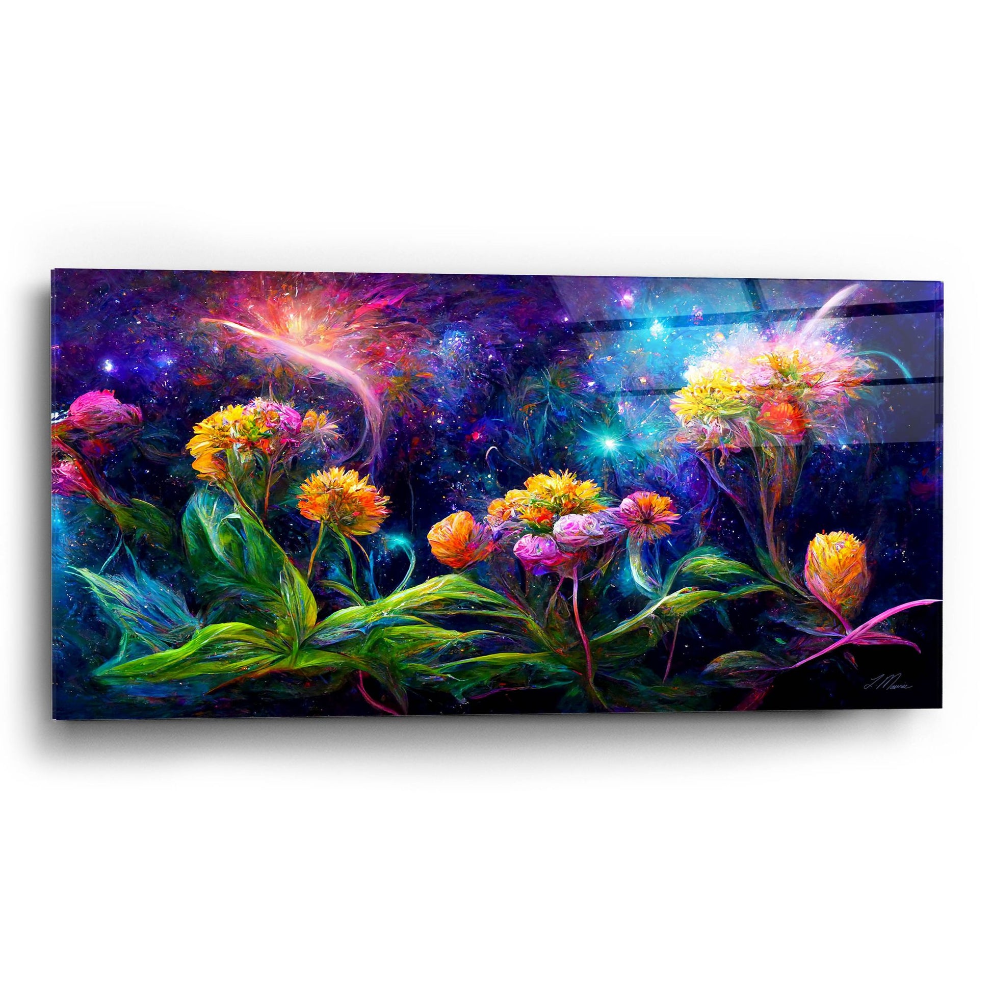 Epic Art 'Flowers in the Universe Color Burst 3' by Tanya Mavric, Acrylic Glass Wall Art,24x12