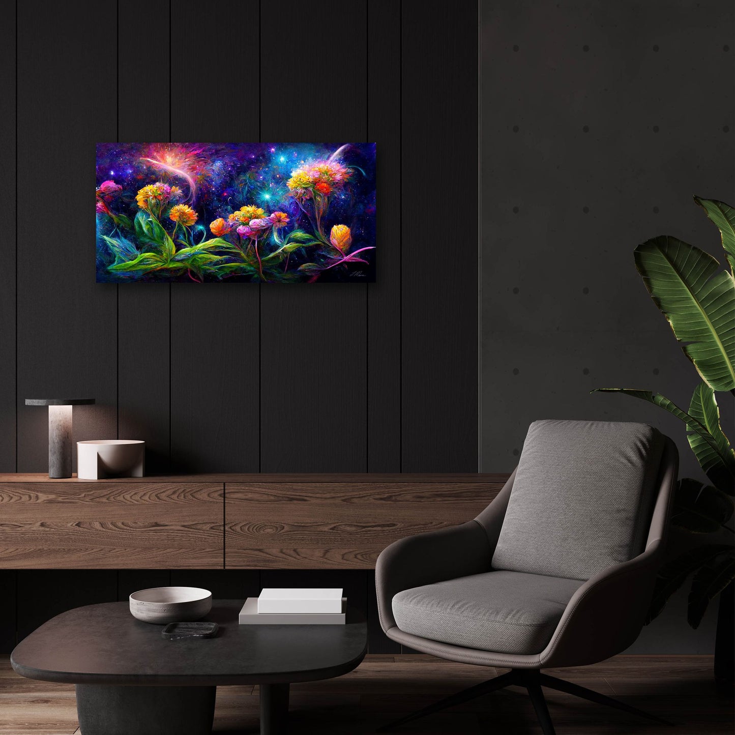 Epic Art 'Flowers in the Universe Color Burst 3' by Tanya Mavric, Acrylic Glass Wall Art,24x12