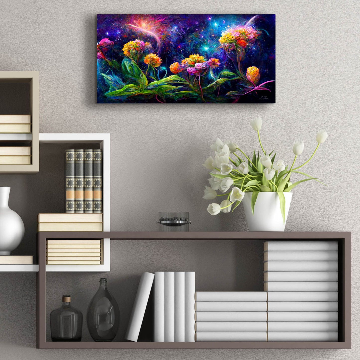 Epic Art 'Flowers in the Universe Color Burst 3' by Tanya Mavric, Acrylic Glass Wall Art,24x12