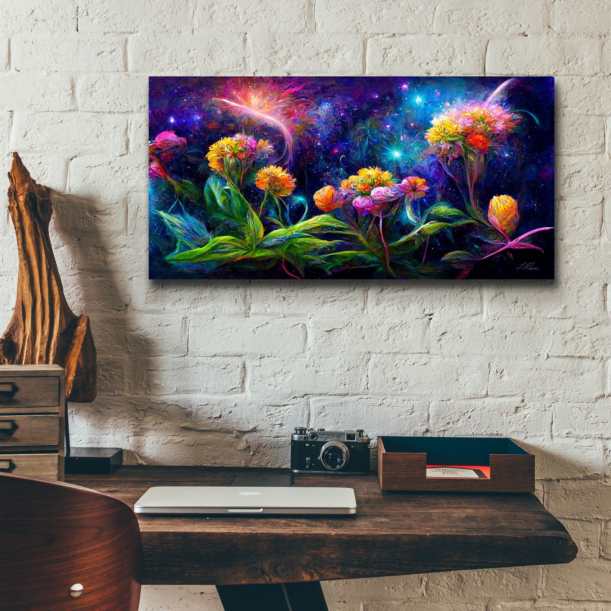 Epic Art 'Flowers in the Universe Color Burst 3' by Tanya Mavric, Acrylic Glass Wall Art,24x12