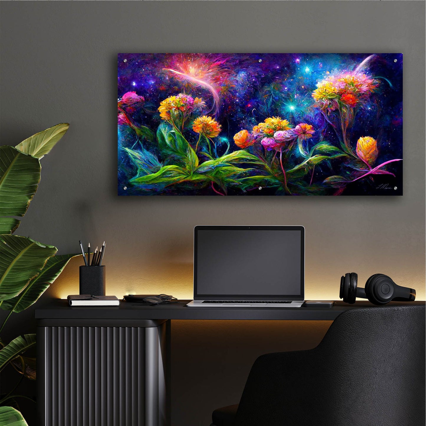 Epic Art 'Flowers in the Universe Color Burst 3' by Tanya Mavric, Acrylic Glass Wall Art,48x24