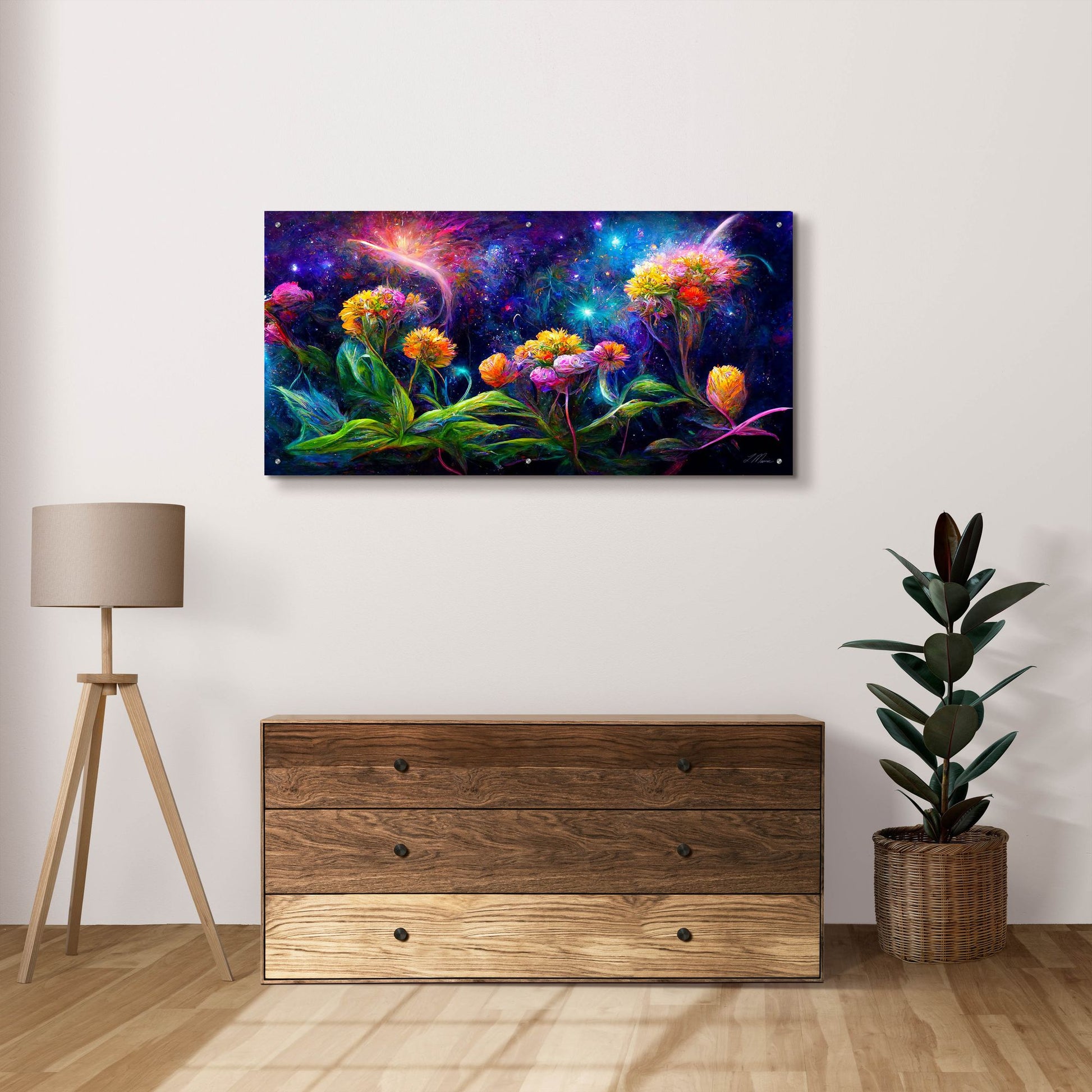 Epic Art 'Flowers in the Universe Color Burst 3' by Tanya Mavric, Acrylic Glass Wall Art,48x24