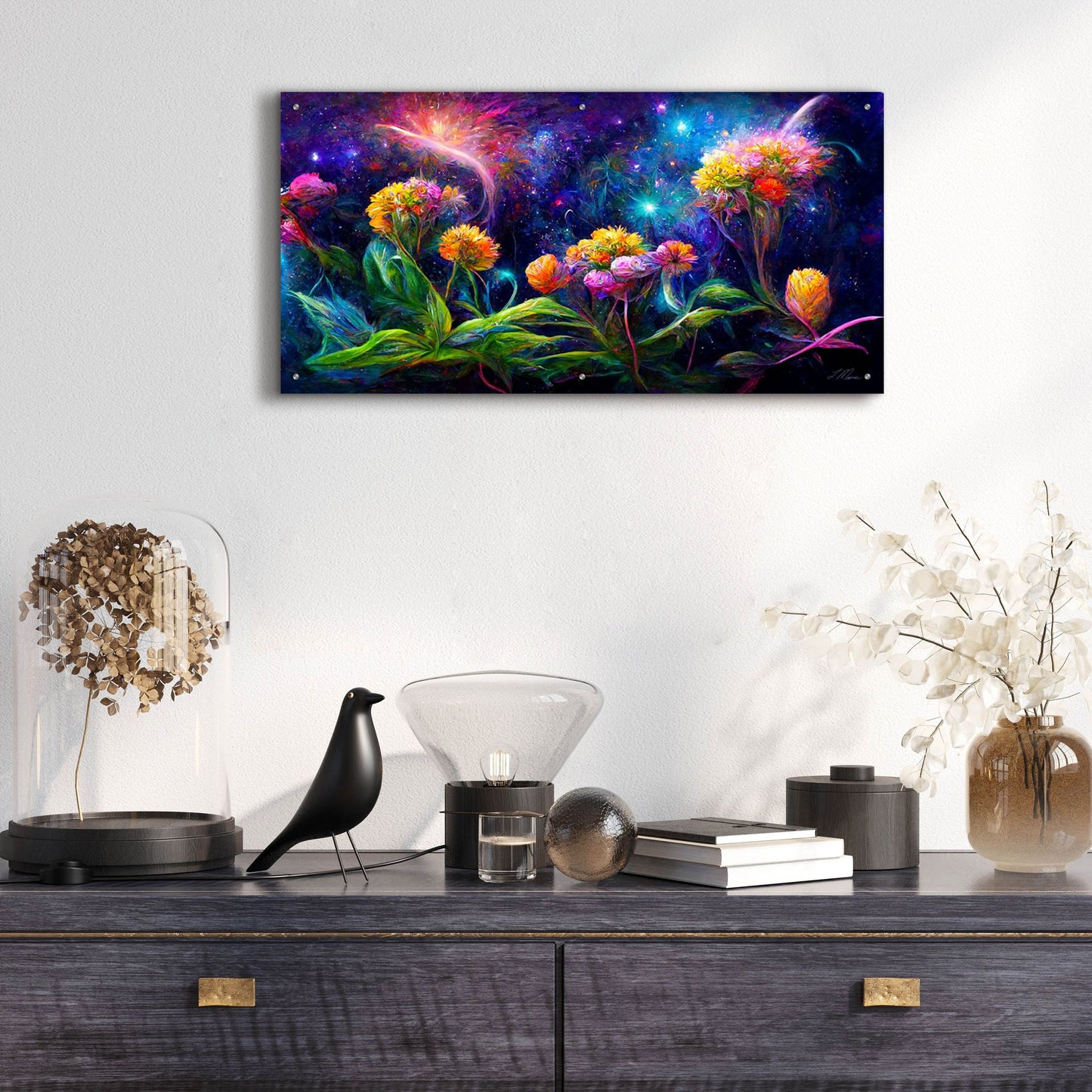 Epic Art 'Flowers in the Universe Color Burst 3' by Tanya Mavric, Acrylic Glass Wall Art,48x24