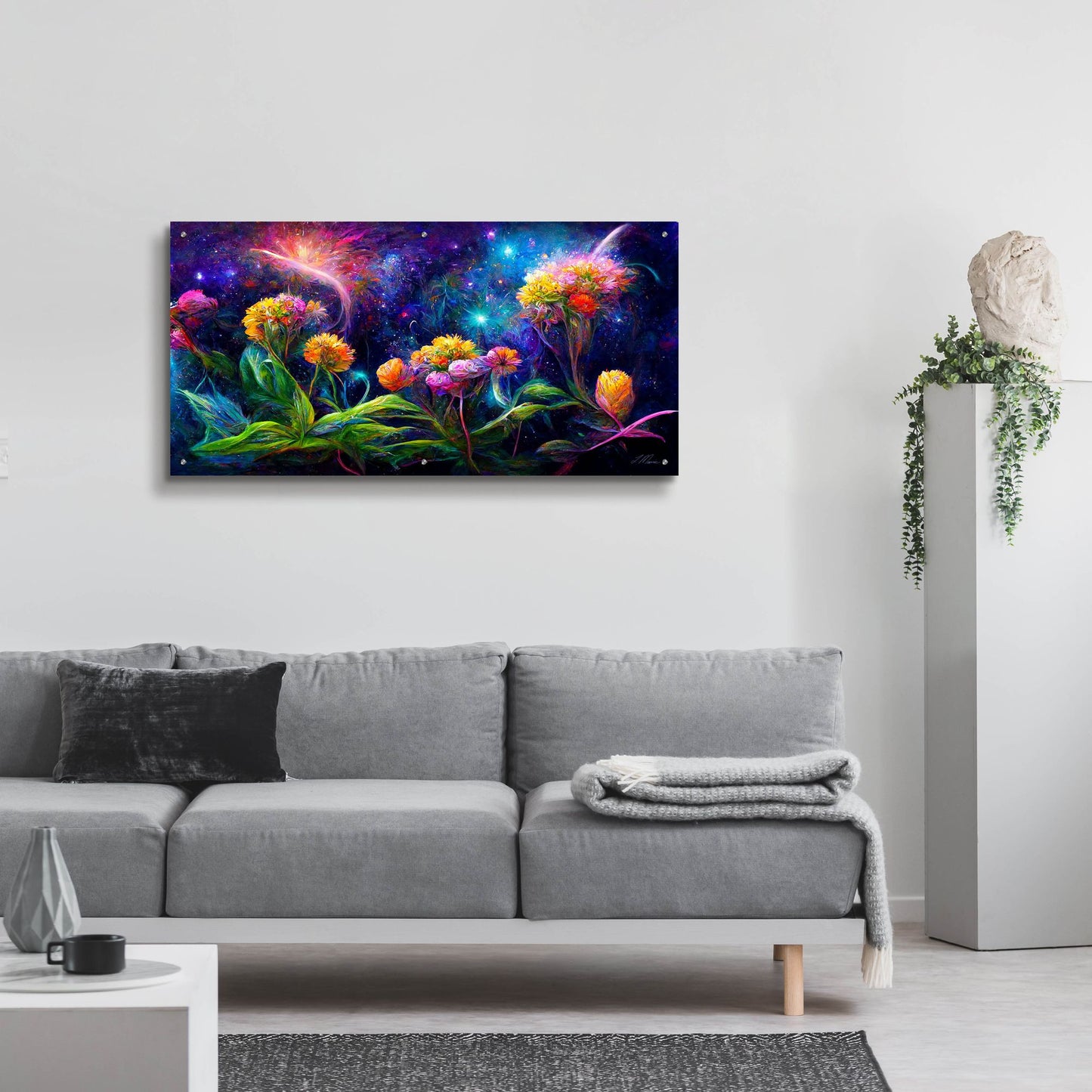 Epic Art 'Flowers in the Universe Color Burst 3' by Tanya Mavric, Acrylic Glass Wall Art,48x24