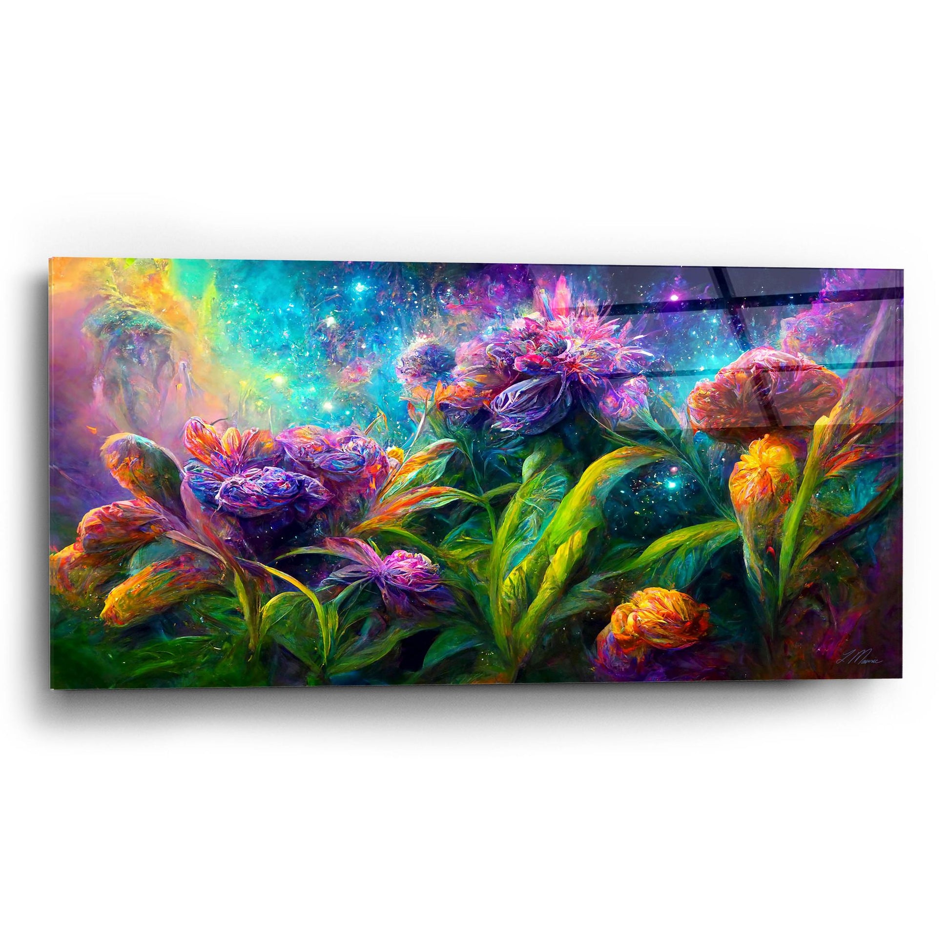 Epic Art 'Flowers in the Universe Color Burst 5' by Tanya Mavric, Acrylic Glass Wall Art,24x12