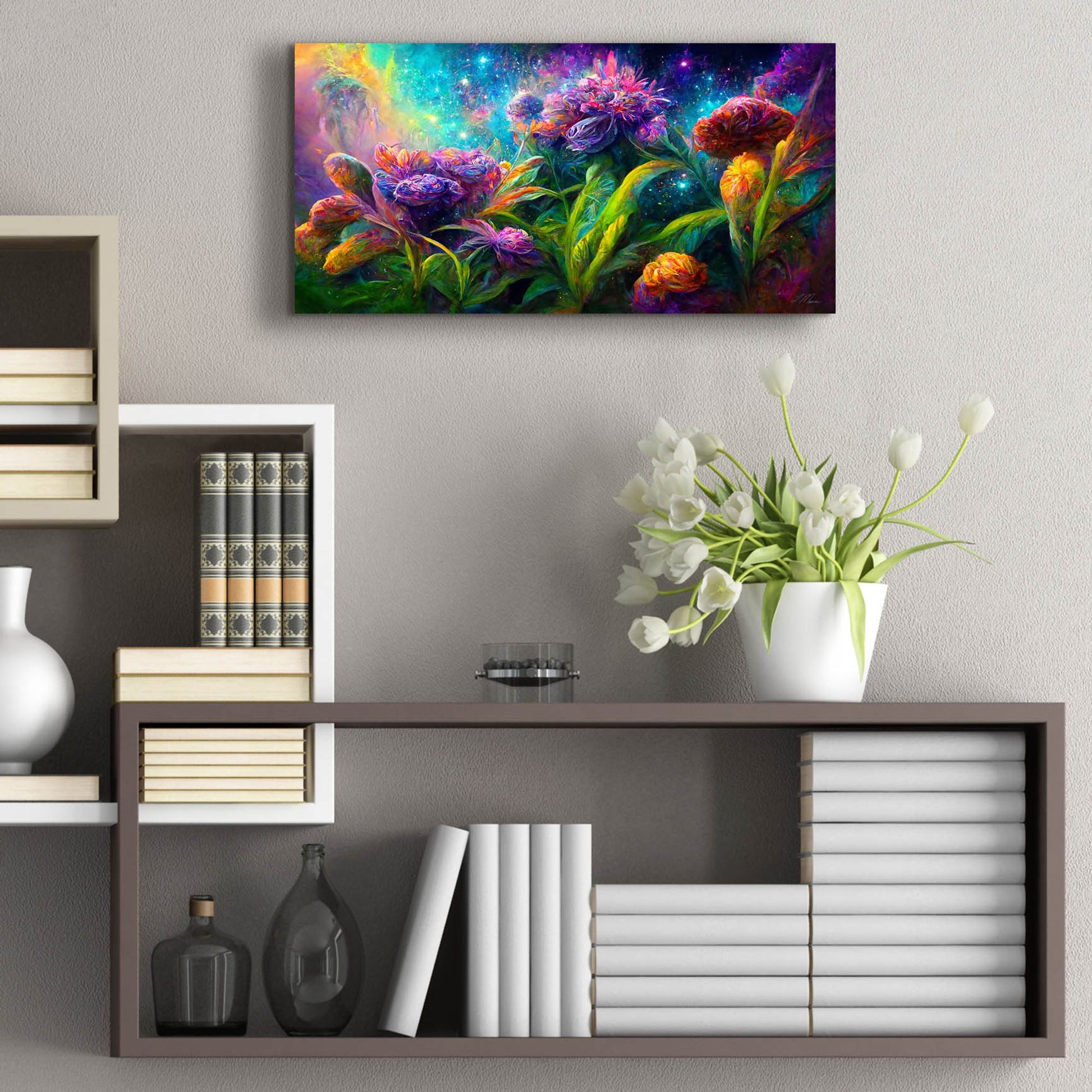 Epic Art 'Flowers in the Universe Color Burst 5' by Tanya Mavric, Acrylic Glass Wall Art,24x12