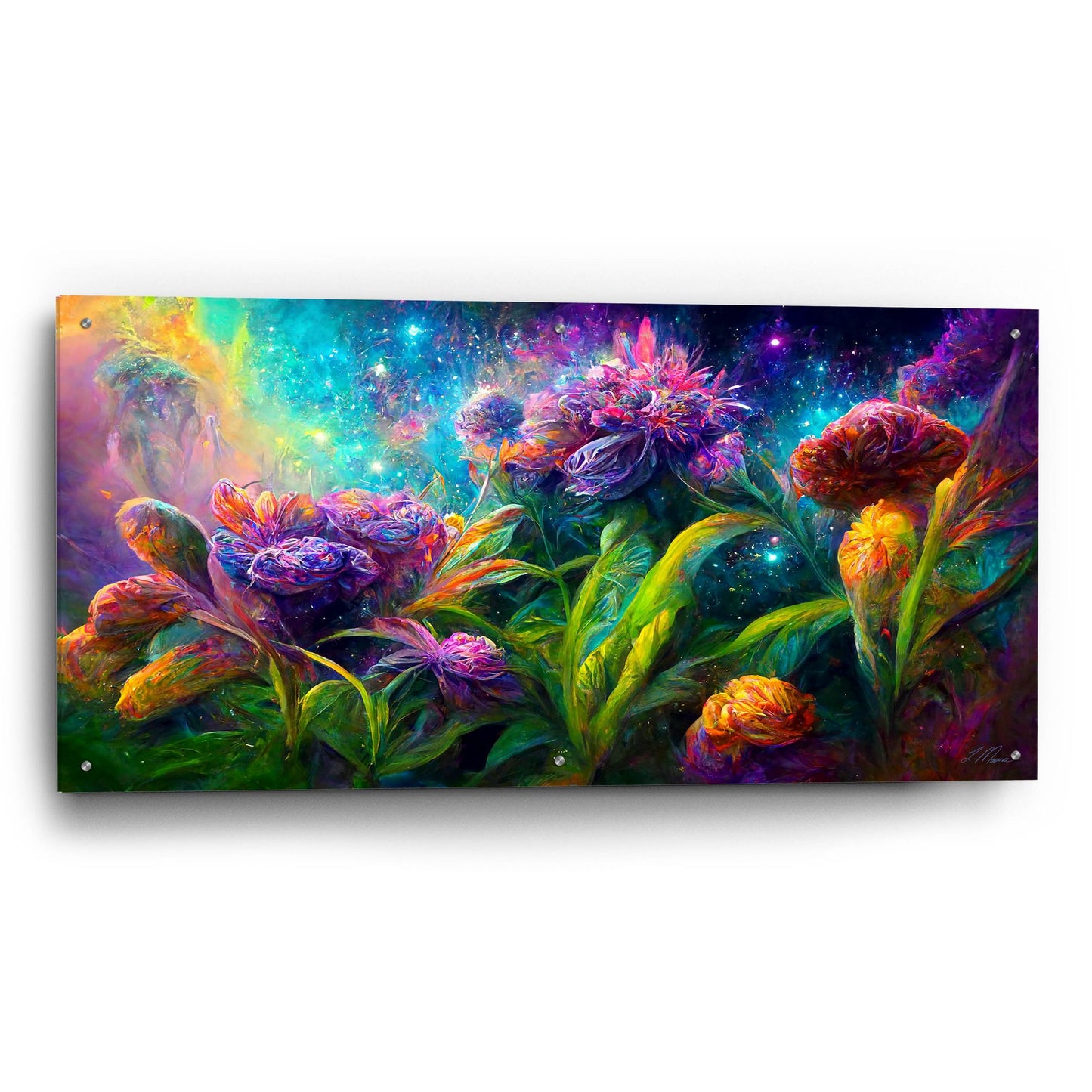 Epic Art 'Flowers in the Universe Color Burst 5' by Tanya Mavric, Acrylic Glass Wall Art,48x24