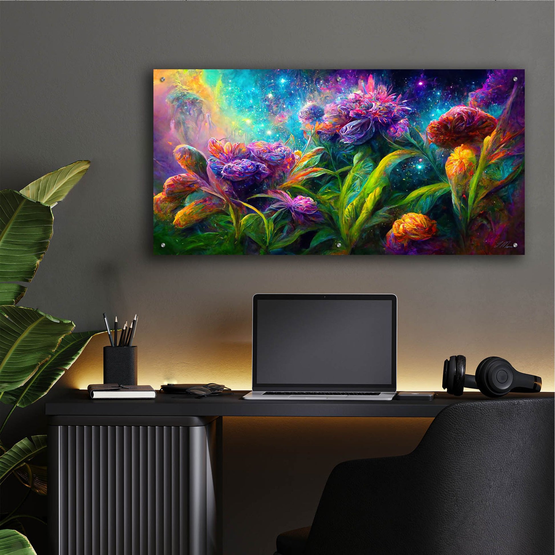 Epic Art 'Flowers in the Universe Color Burst 5' by Tanya Mavric, Acrylic Glass Wall Art,48x24