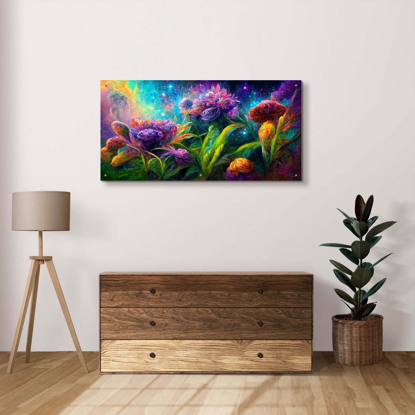 Epic Art 'Flowers in the Universe Color Burst 5' by Tanya Mavric, Acrylic Glass Wall Art,48x24