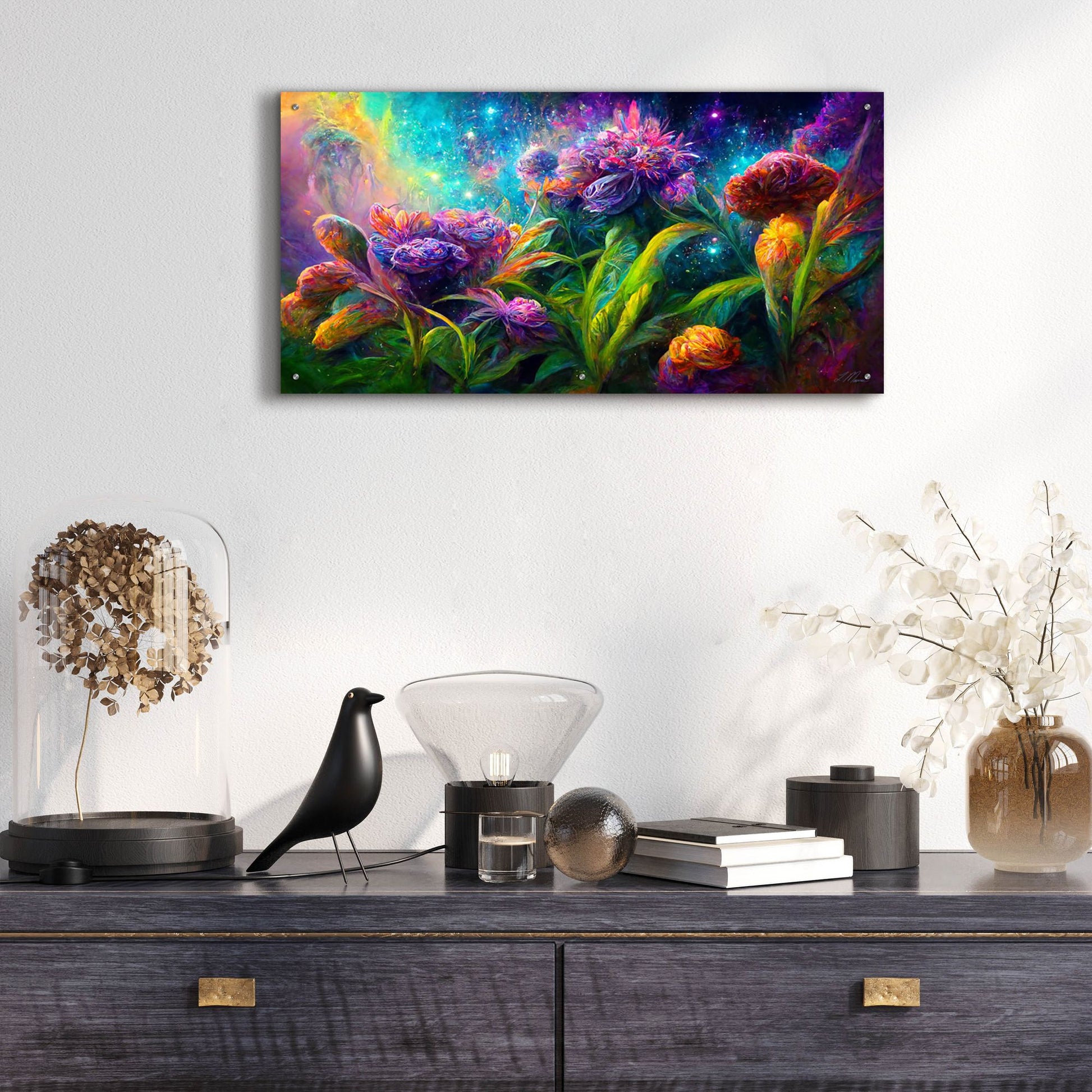 Epic Art 'Flowers in the Universe Color Burst 5' by Tanya Mavric, Acrylic Glass Wall Art,48x24