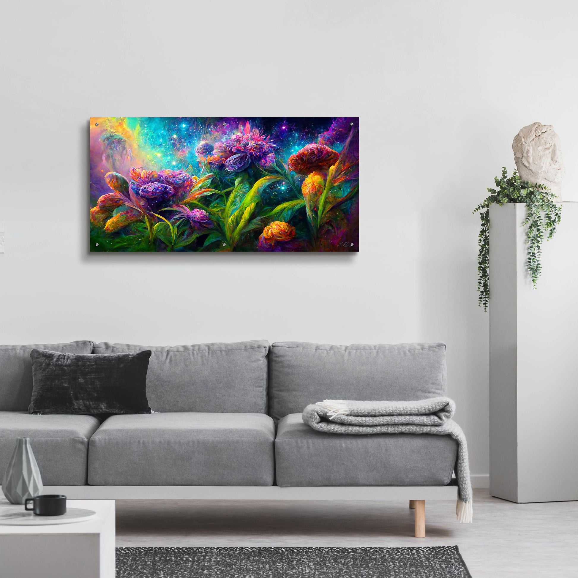 Epic Art 'Flowers in the Universe Color Burst 5' by Tanya Mavric, Acrylic Glass Wall Art,48x24