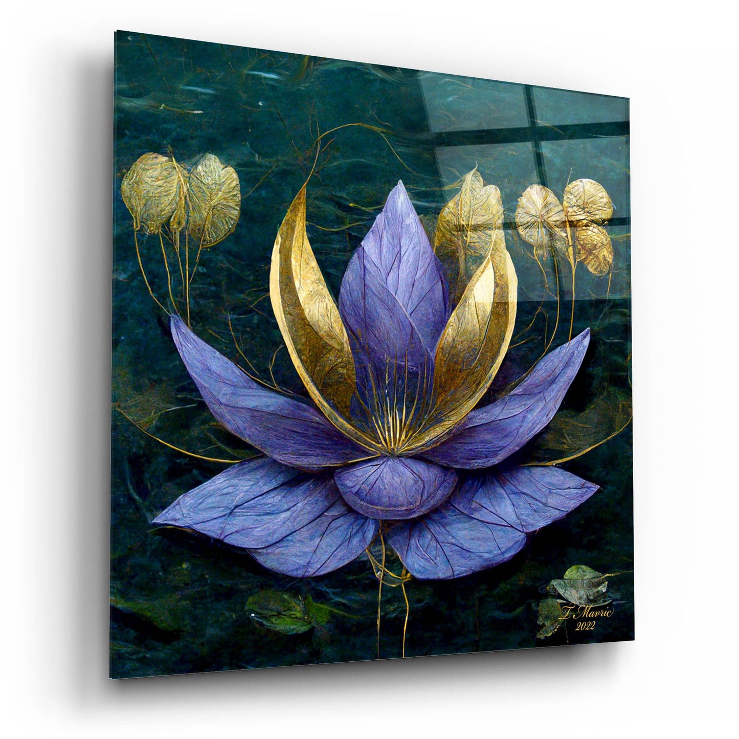 Epic Art 'Golden Blue Lotus' by Tanya Mavric, Acrylic Glass Wall Art,12x12