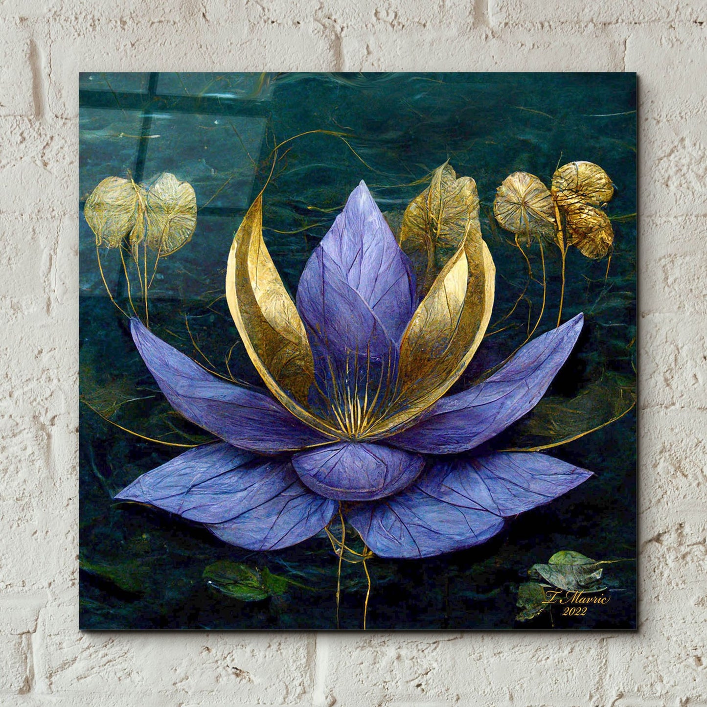 Epic Art 'Golden Blue Lotus' by Tanya Mavric, Acrylic Glass Wall Art,12x12