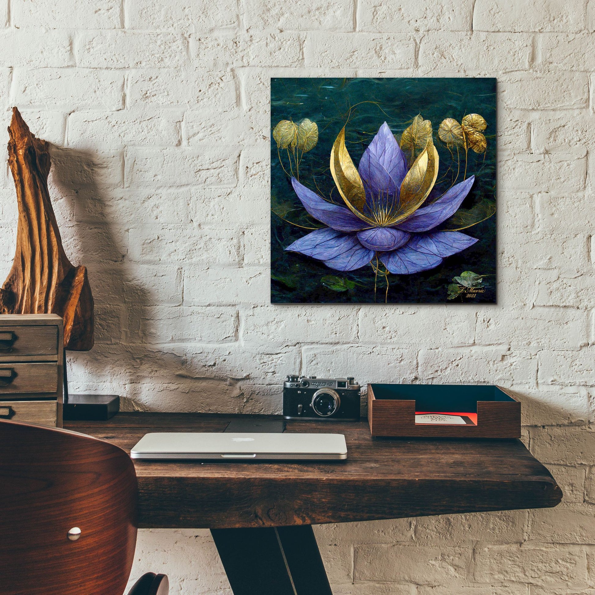 Epic Art 'Golden Blue Lotus' by Tanya Mavric, Acrylic Glass Wall Art,12x12