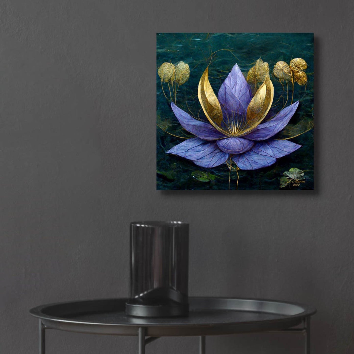 Epic Art 'Golden Blue Lotus' by Tanya Mavric, Acrylic Glass Wall Art,12x12