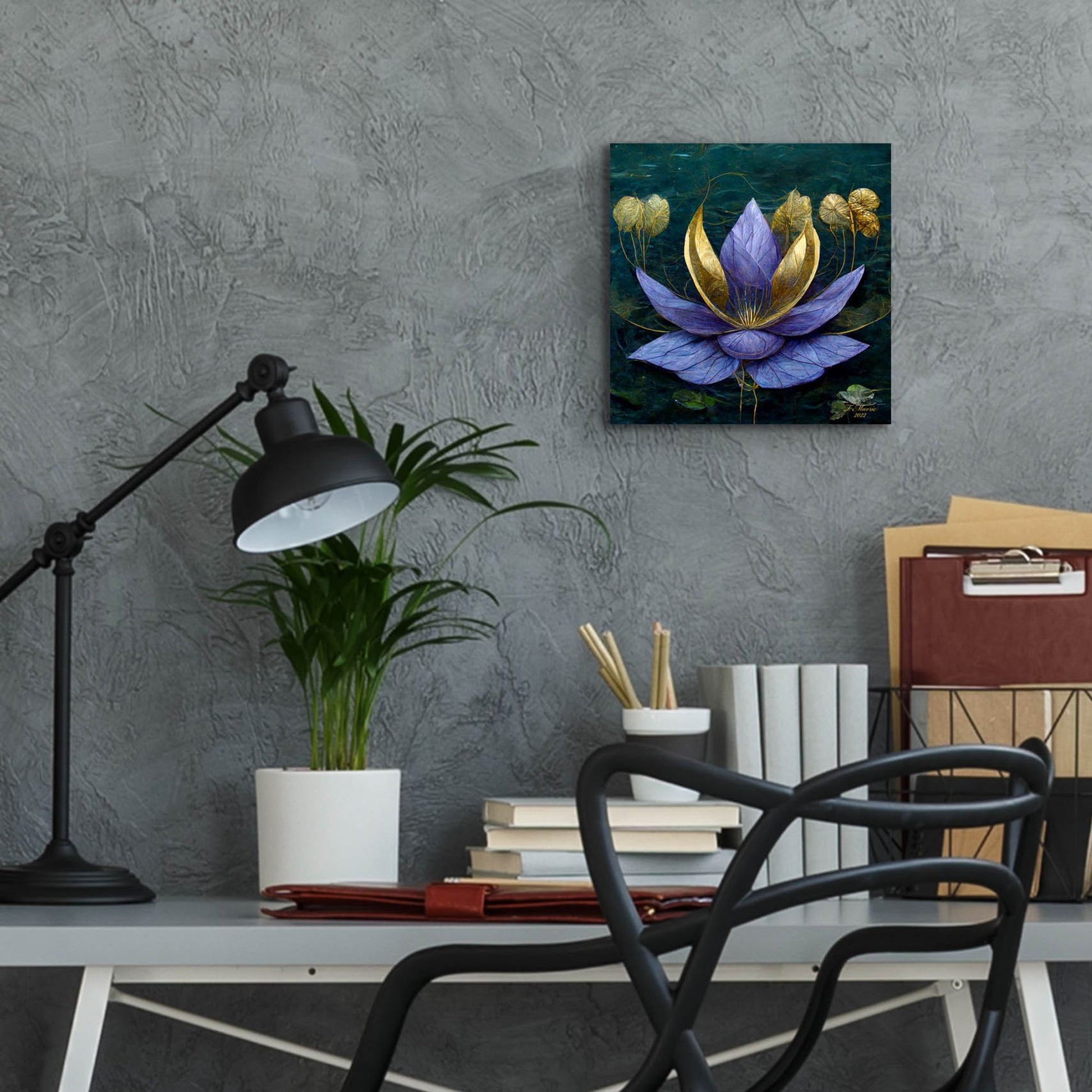 Epic Art 'Golden Blue Lotus' by Tanya Mavric, Acrylic Glass Wall Art,12x12