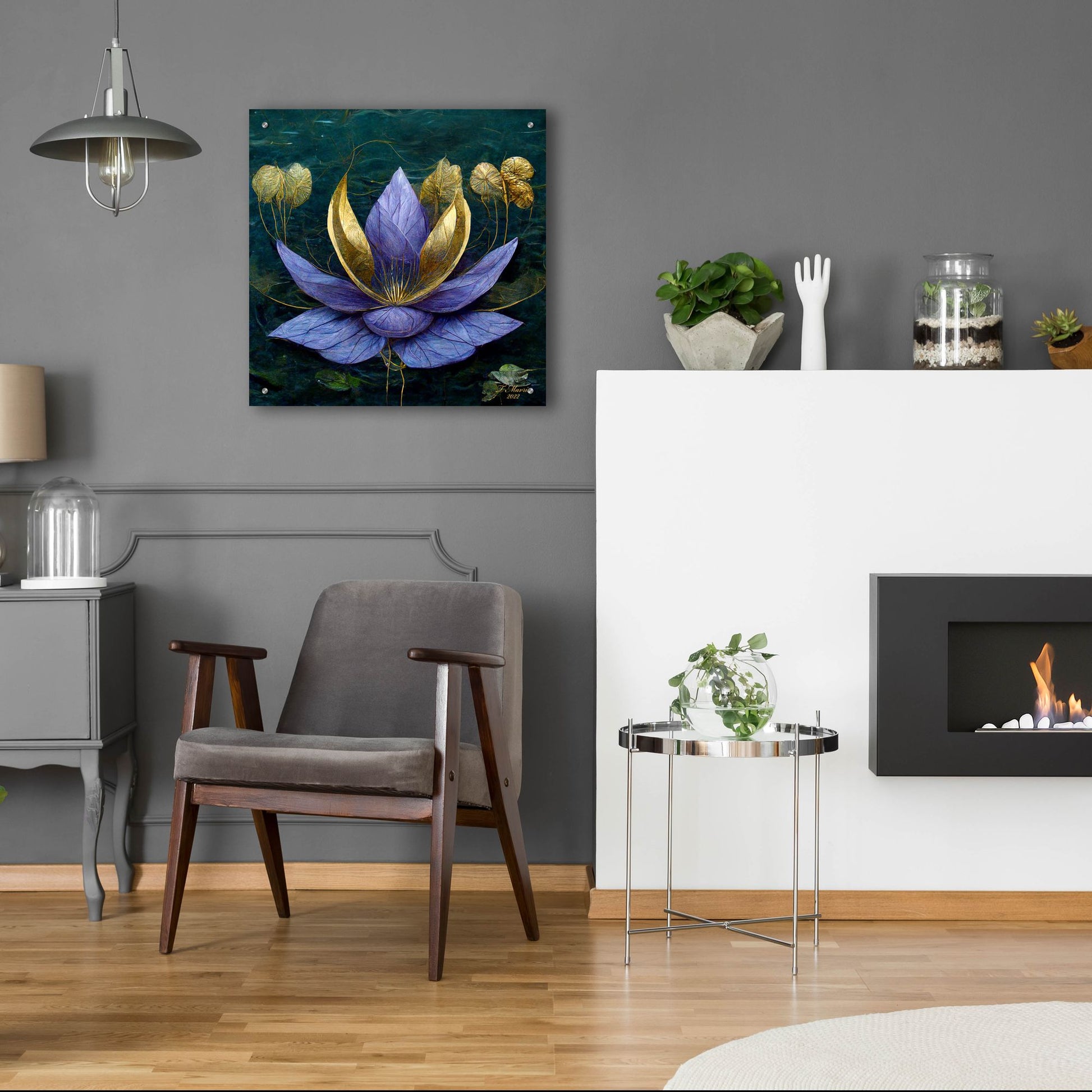 Epic Art 'Golden Blue Lotus' by Tanya Mavric, Acrylic Glass Wall Art,24x24