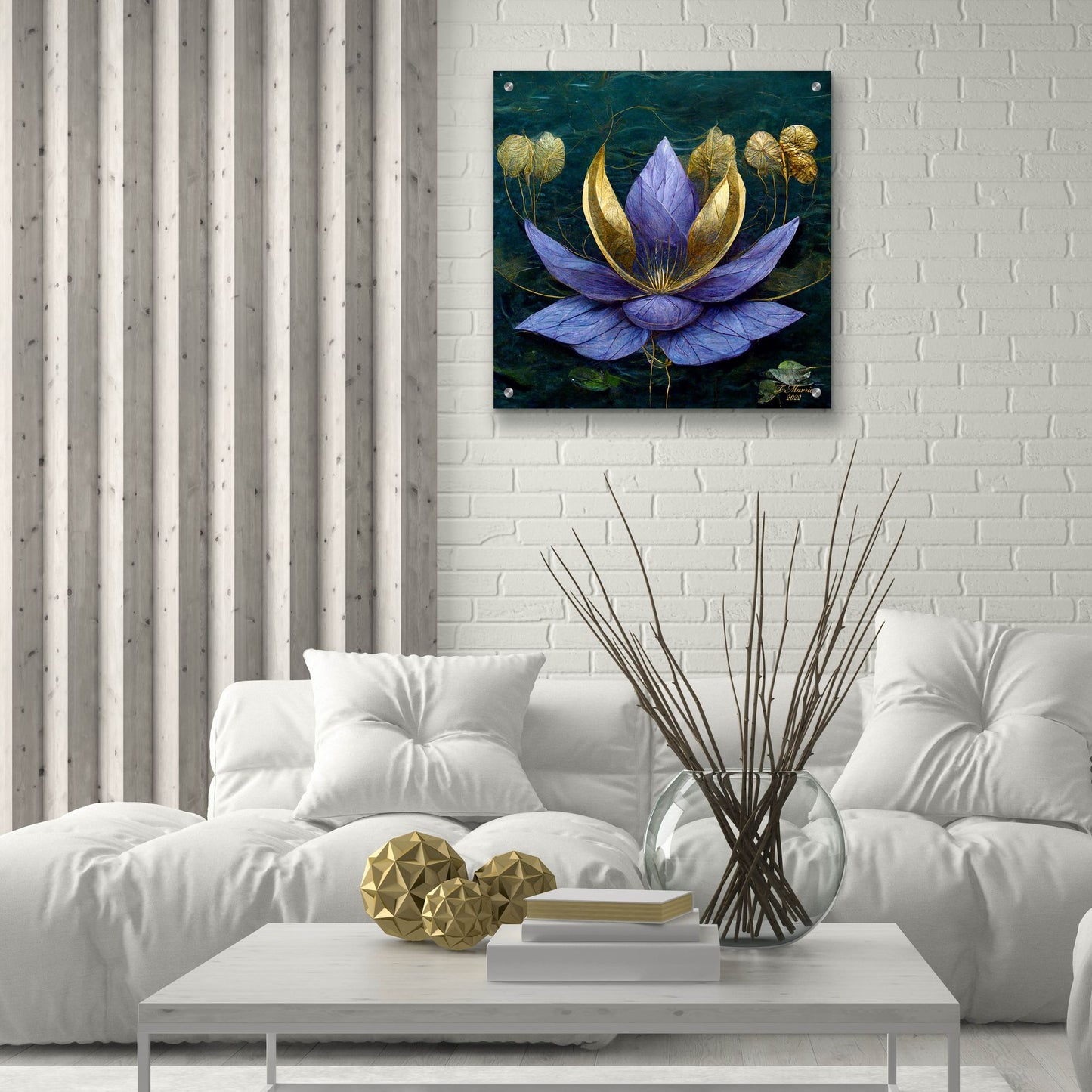 Epic Art 'Golden Blue Lotus' by Tanya Mavric, Acrylic Glass Wall Art,24x24