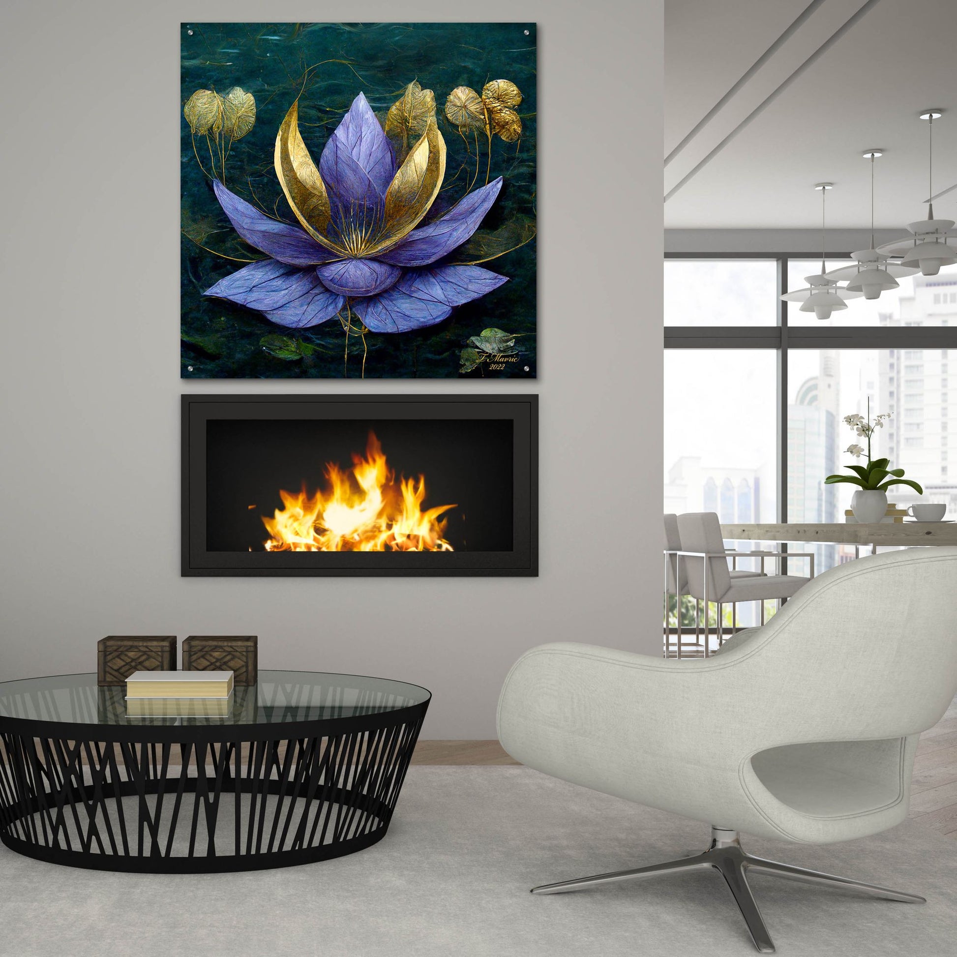 Epic Art 'Golden Blue Lotus' by Tanya Mavric, Acrylic Glass Wall Art,36x36