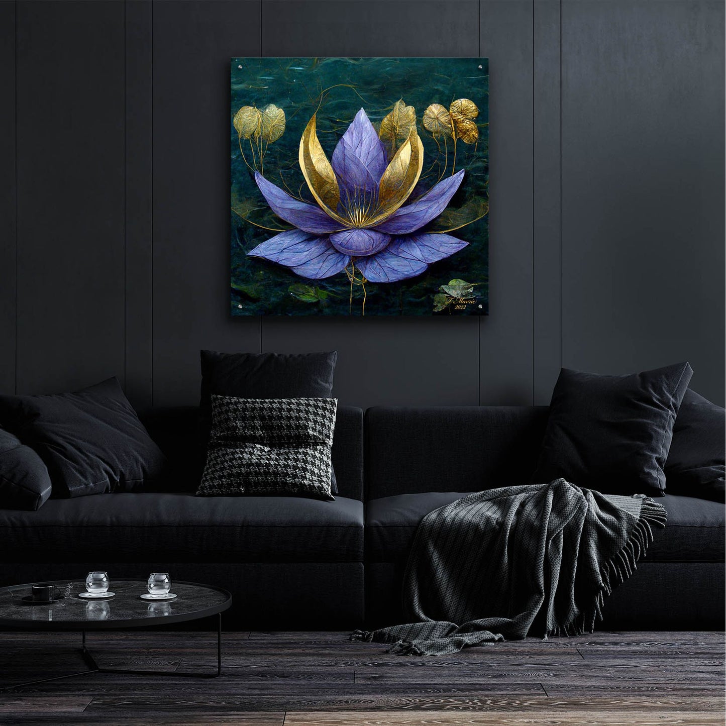 Epic Art 'Golden Blue Lotus' by Tanya Mavric, Acrylic Glass Wall Art,36x36