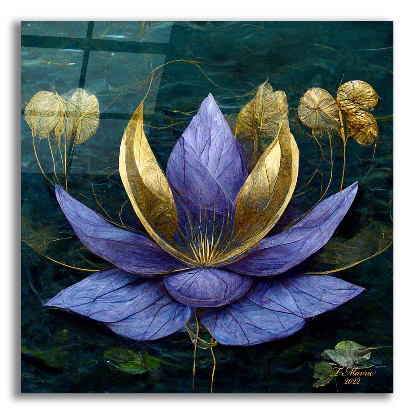 Epic Art 'Golden Blue Lotus' by Tanya Mavric, Acrylic Glass Wall Art