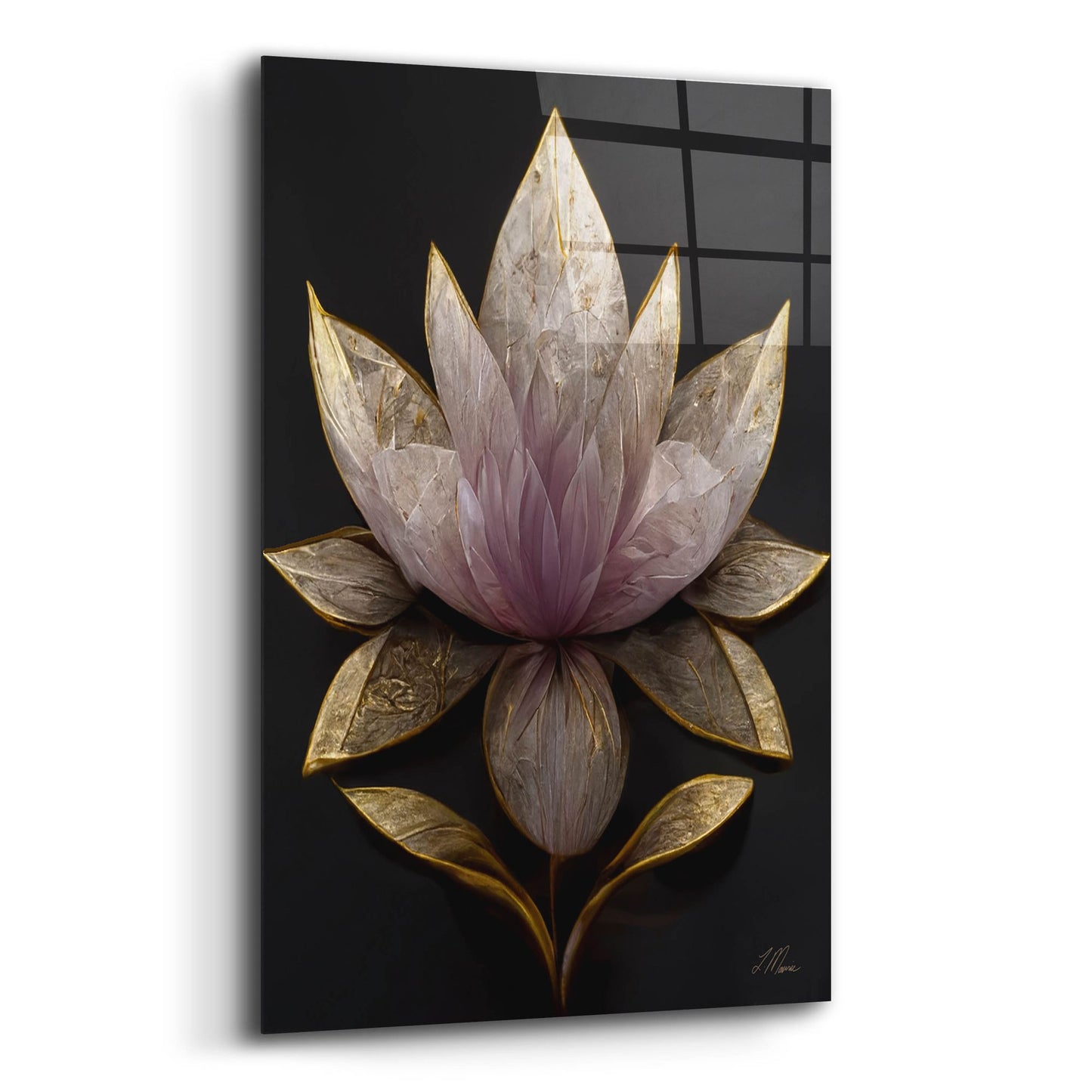 Epic Art 'Golden Leaf Lotus' by Tanya Mavric, Acrylic Glass Wall Art,12x16