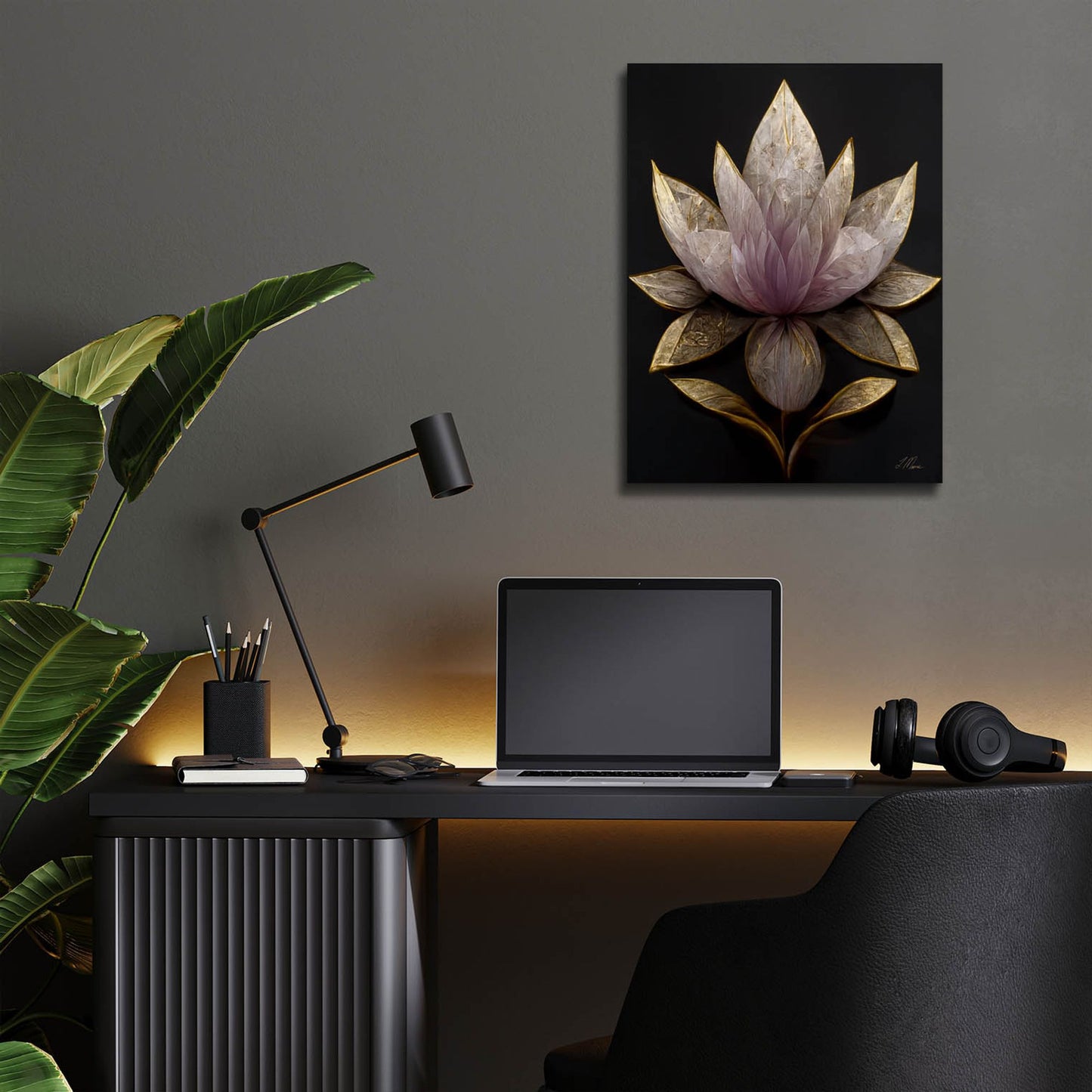 Epic Art 'Golden Leaf Lotus' by Tanya Mavric, Acrylic Glass Wall Art,12x16