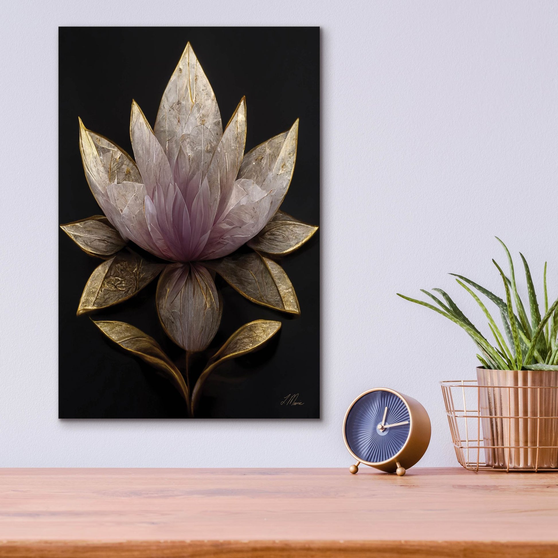 Epic Art 'Golden Leaf Lotus' by Tanya Mavric, Acrylic Glass Wall Art,12x16