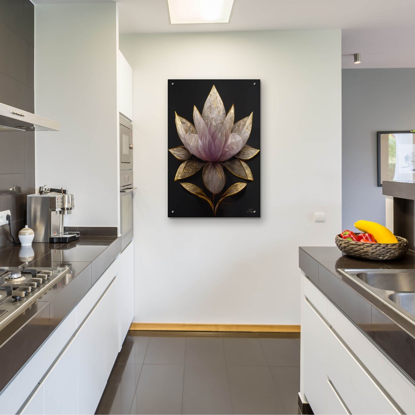 Epic Art 'Golden Leaf Lotus' by Tanya Mavric, Acrylic Glass Wall Art,24x36