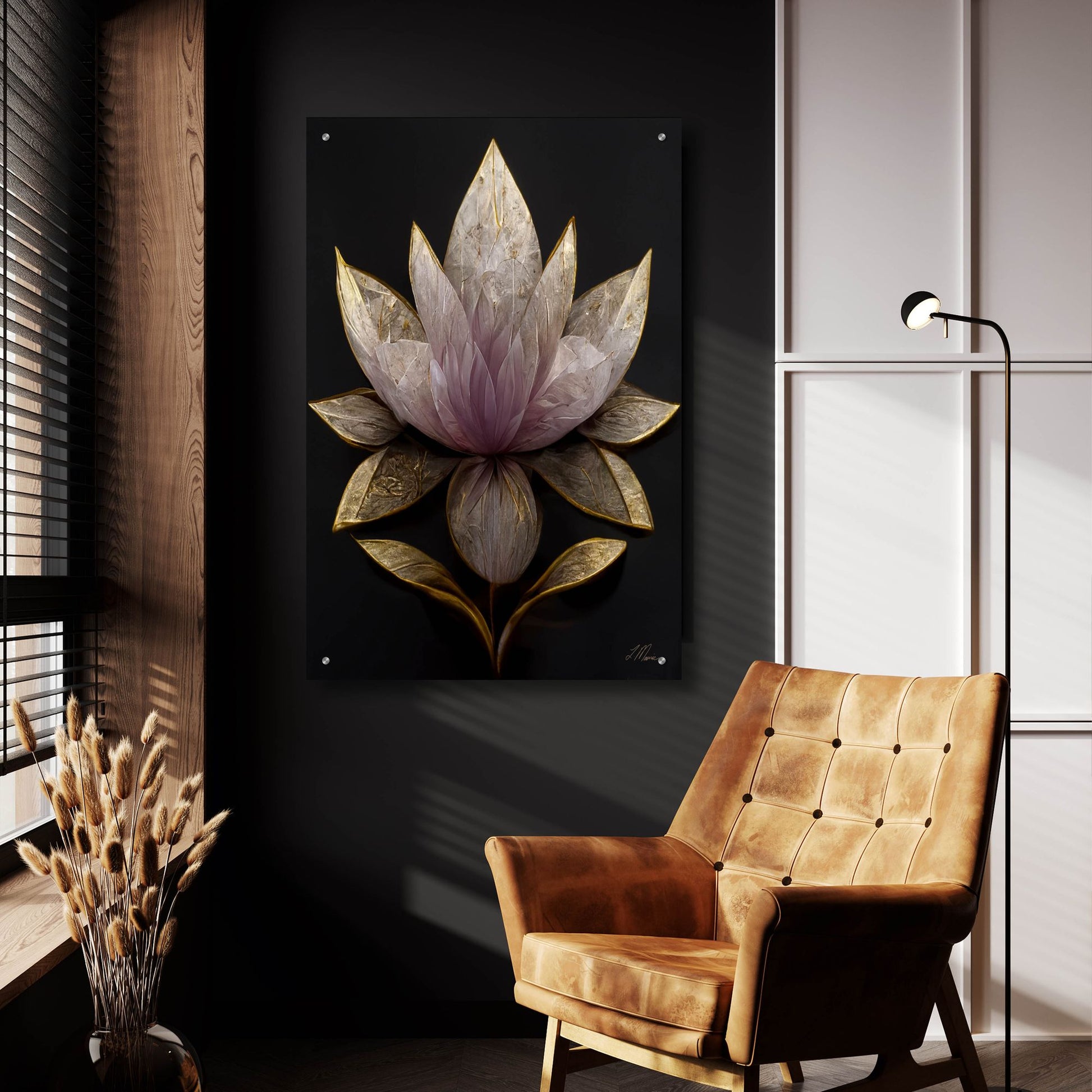 Epic Art 'Golden Leaf Lotus' by Tanya Mavric, Acrylic Glass Wall Art,24x36