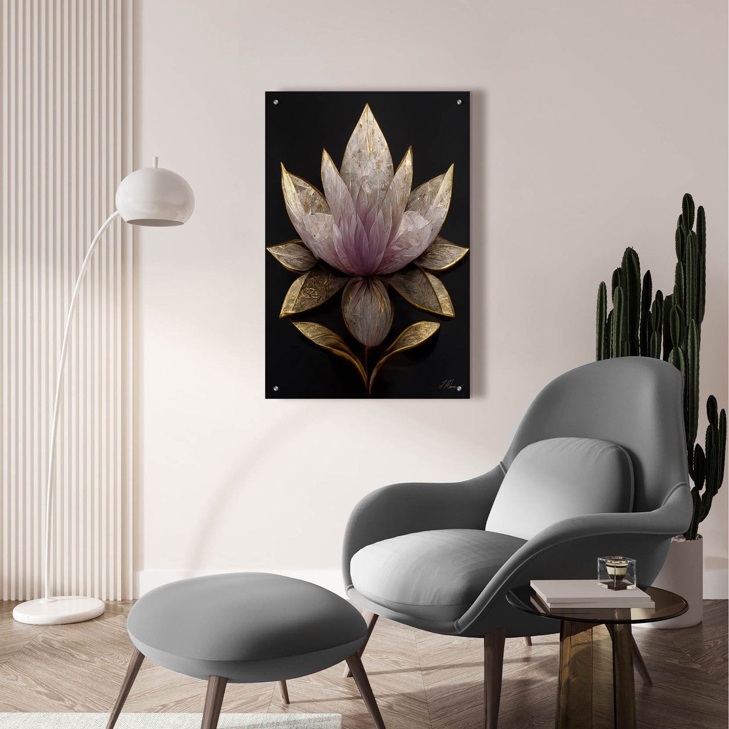 Epic Art 'Golden Leaf Lotus' by Tanya Mavric, Acrylic Glass Wall Art,24x36