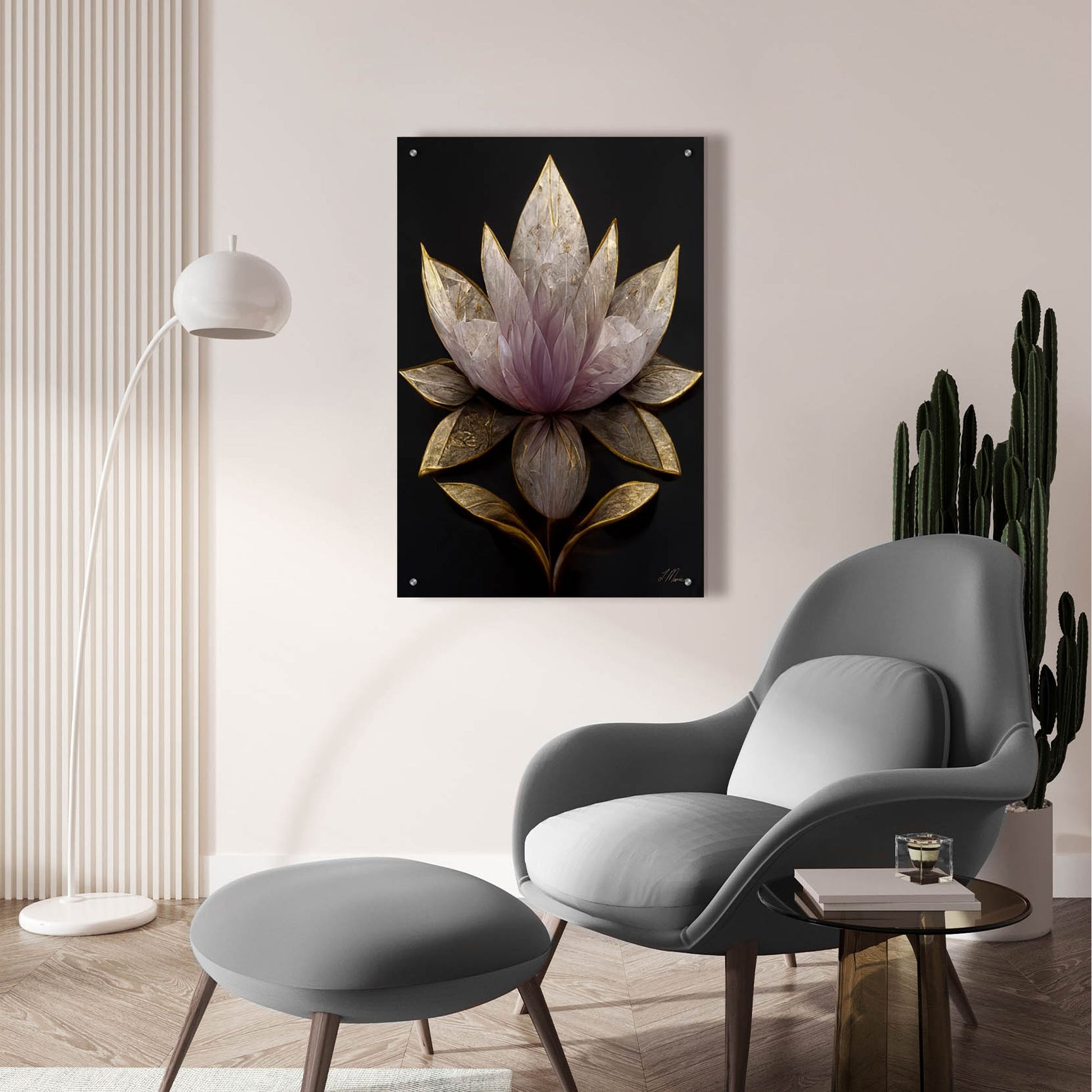 Epic Art 'Golden Leaf Lotus' by Tanya Mavric, Acrylic Glass Wall Art,24x36