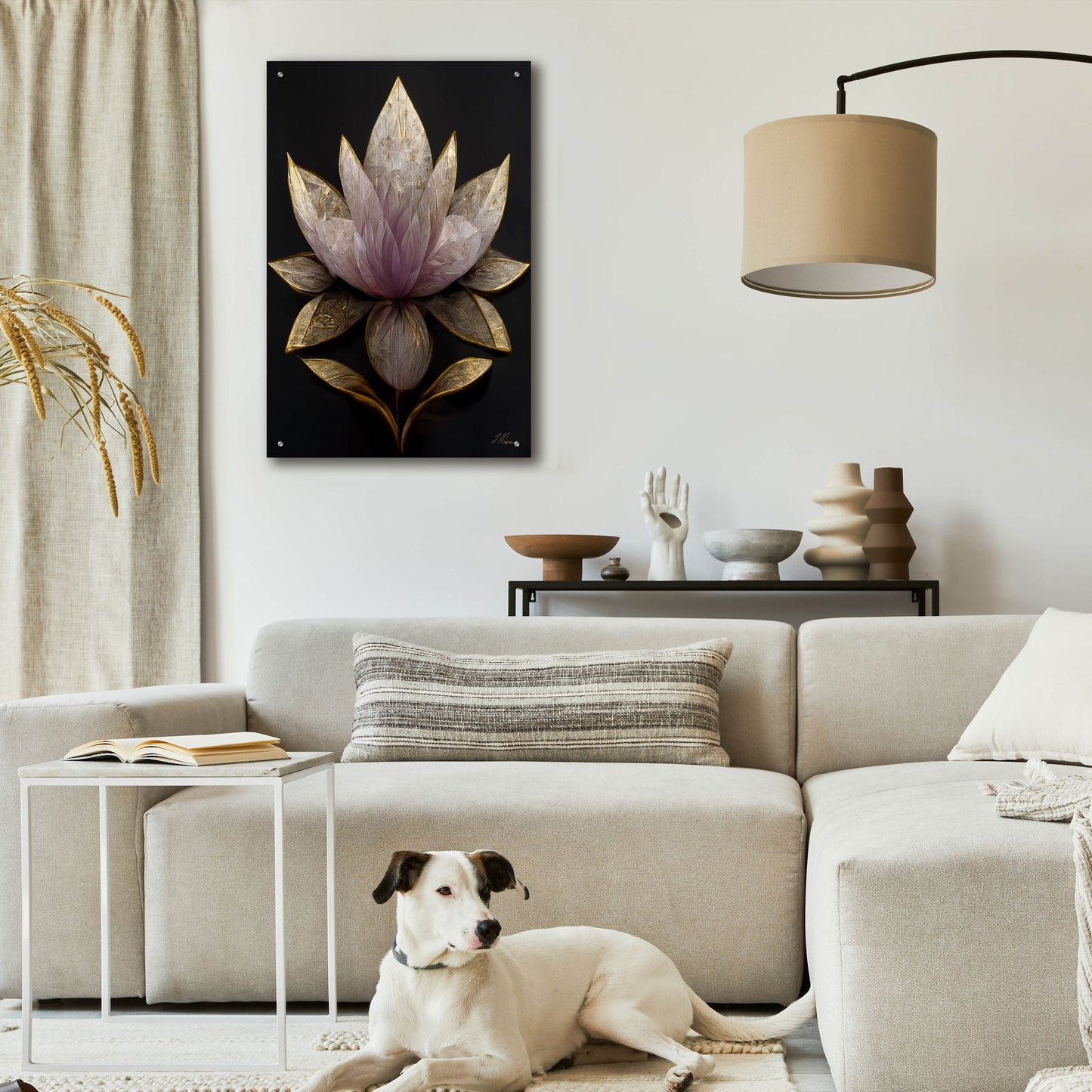 Epic Art 'Golden Leaf Lotus' by Tanya Mavric, Acrylic Glass Wall Art,24x36