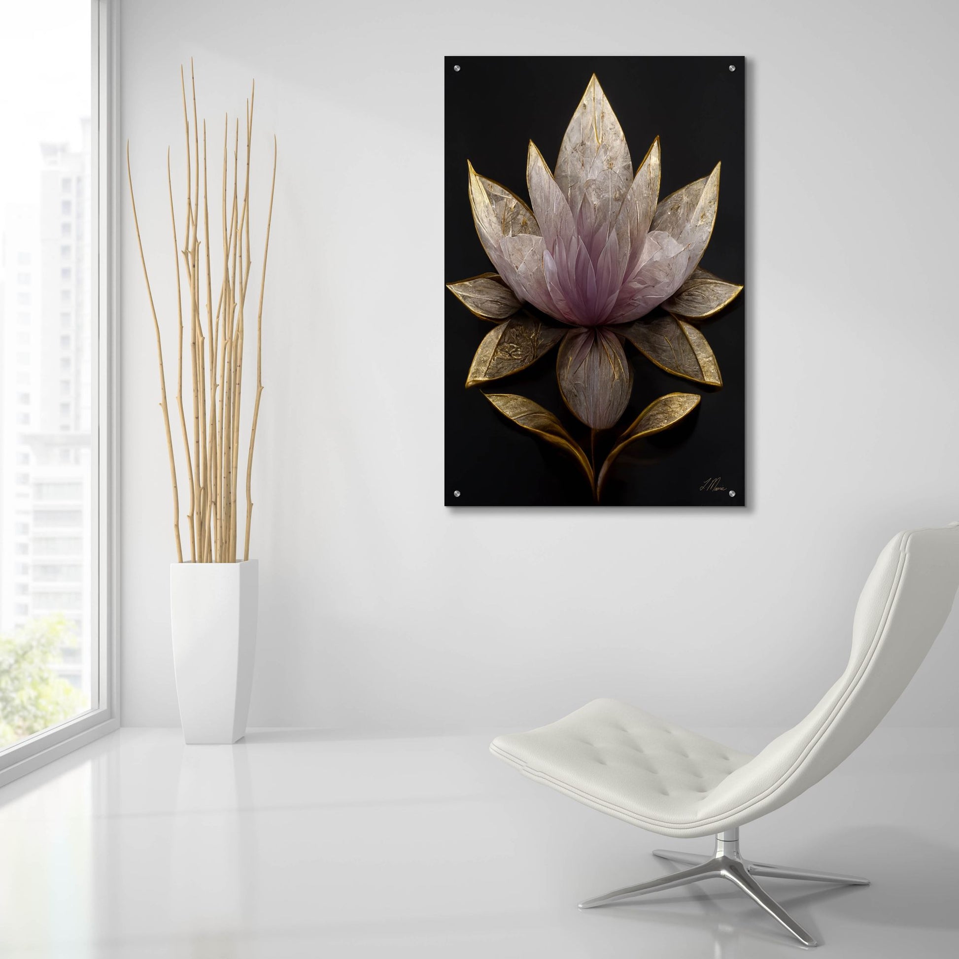 Epic Art 'Golden Leaf Lotus' by Tanya Mavric, Acrylic Glass Wall Art,24x36