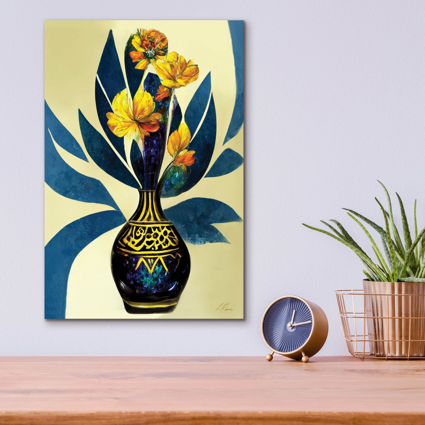 Epic Art 'Golden Vase with Florals' by Tanya Mavric, Acrylic Glass Wall Art,12x16