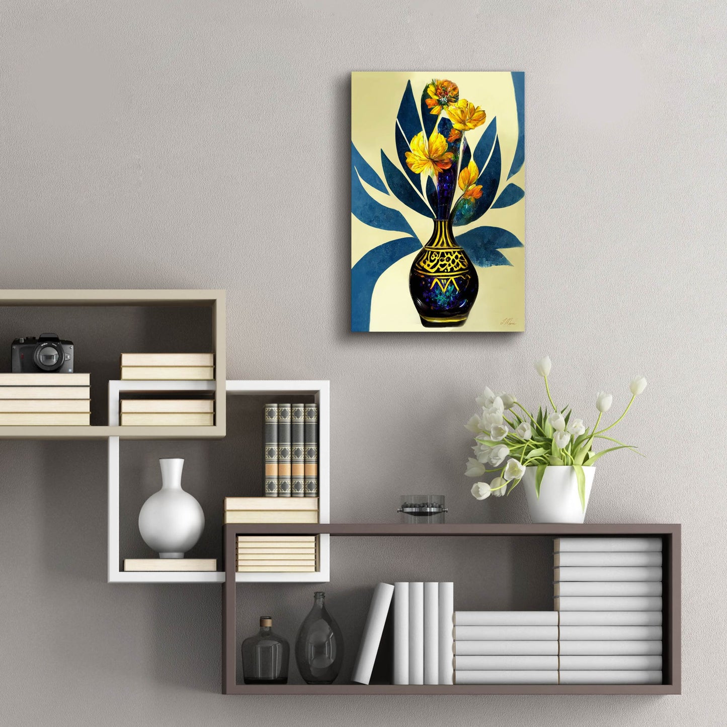 Epic Art 'Golden Vase with Florals' by Tanya Mavric, Acrylic Glass Wall Art,16x24