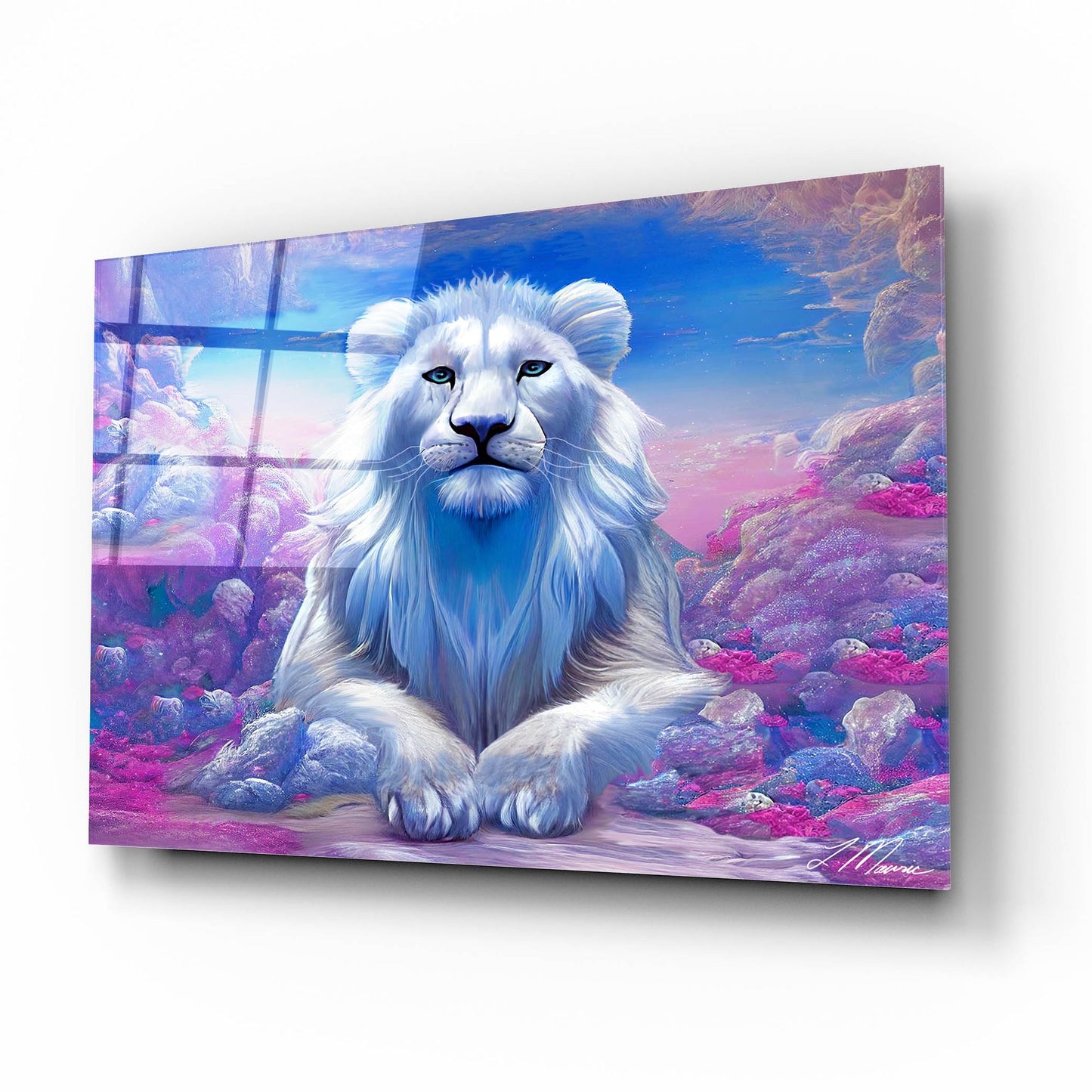 Epic Art 'Lions Watchout Mystical Land' by Tanya Mavric, Acrylic Glass Wall Art,16x12