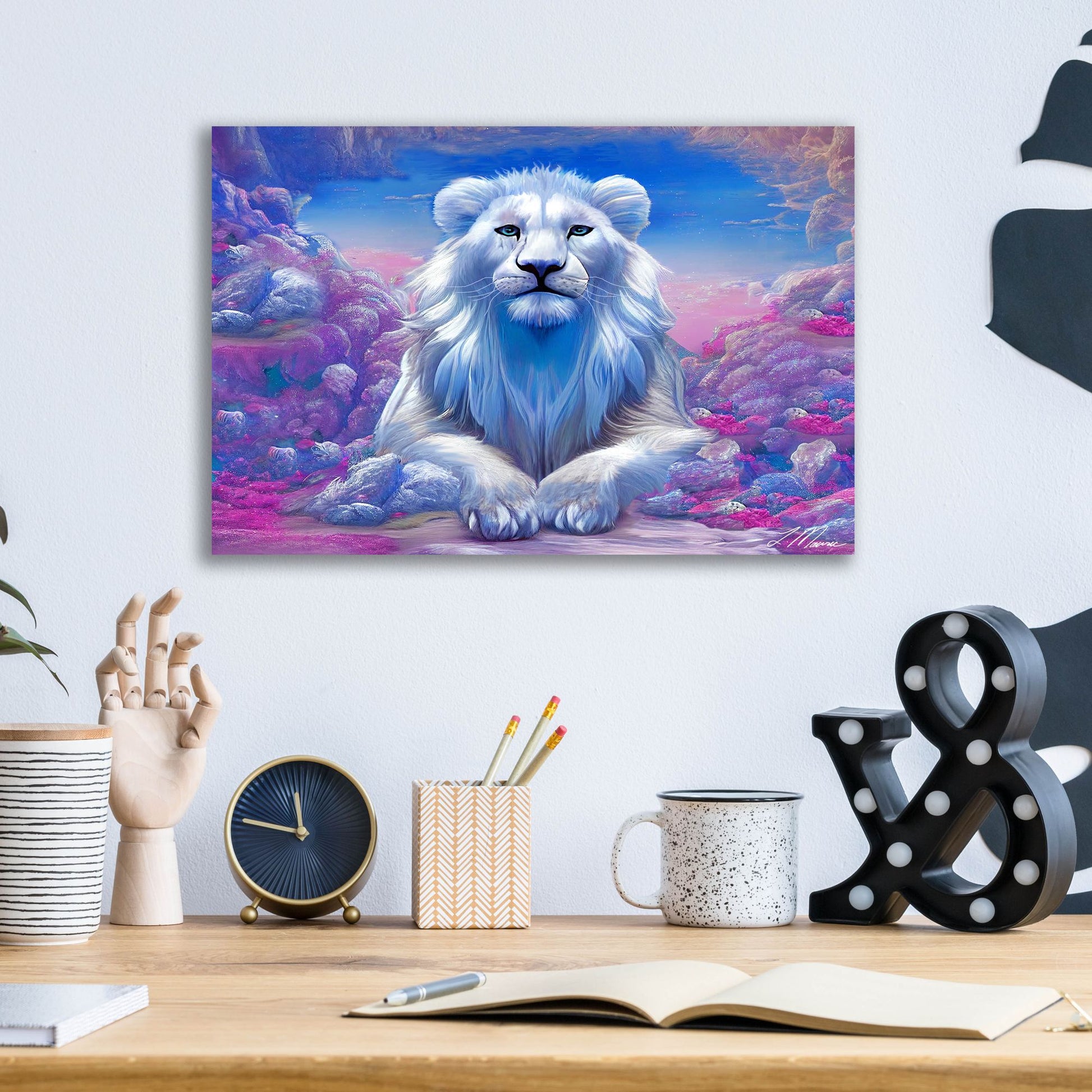 Epic Art 'Lions Watchout Mystical Land' by Tanya Mavric, Acrylic Glass Wall Art,16x12