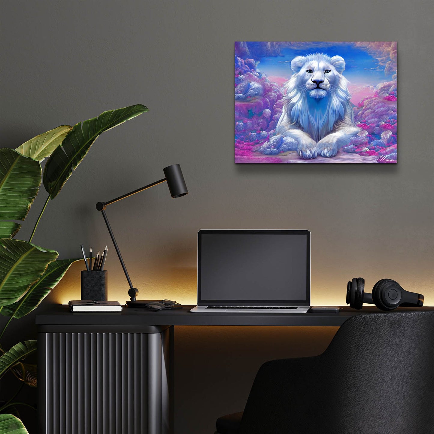 Epic Art 'Lions Watchout Mystical Land' by Tanya Mavric, Acrylic Glass Wall Art,16x12