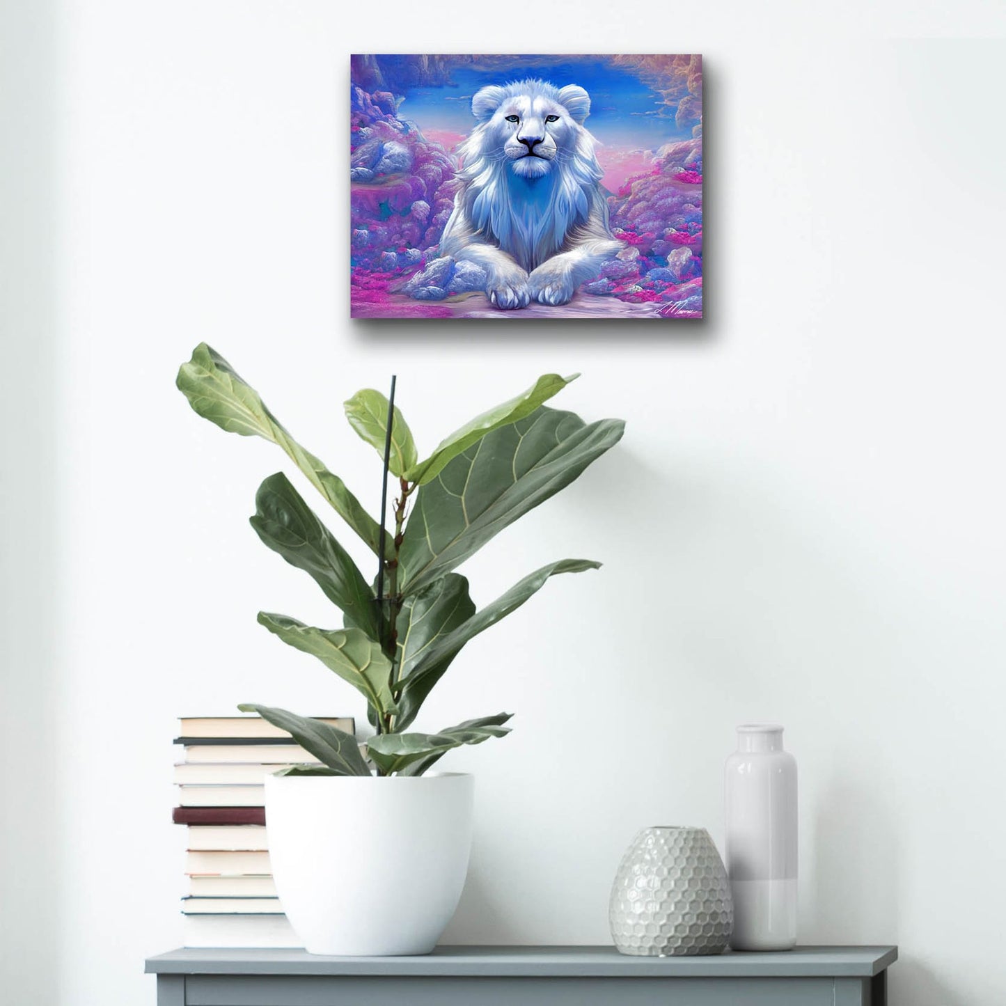 Epic Art 'Lions Watchout Mystical Land' by Tanya Mavric, Acrylic Glass Wall Art,16x12